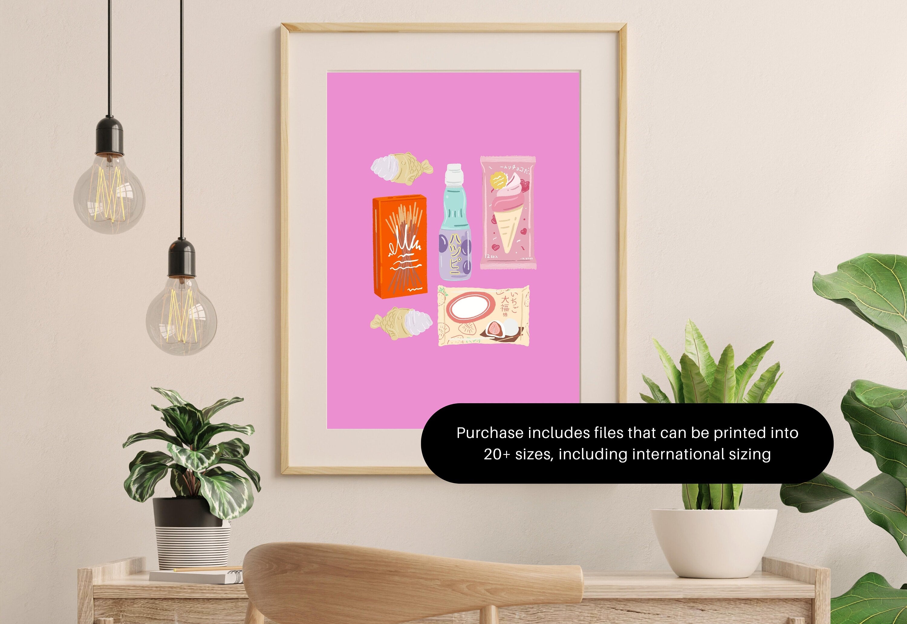 Retro Food Poster, Wall Print, Digital Download, Preppy Pink Prints, Fun Kitchen Art, Doodle Food, Y2K Aesthetic, Girly Kitchen Art