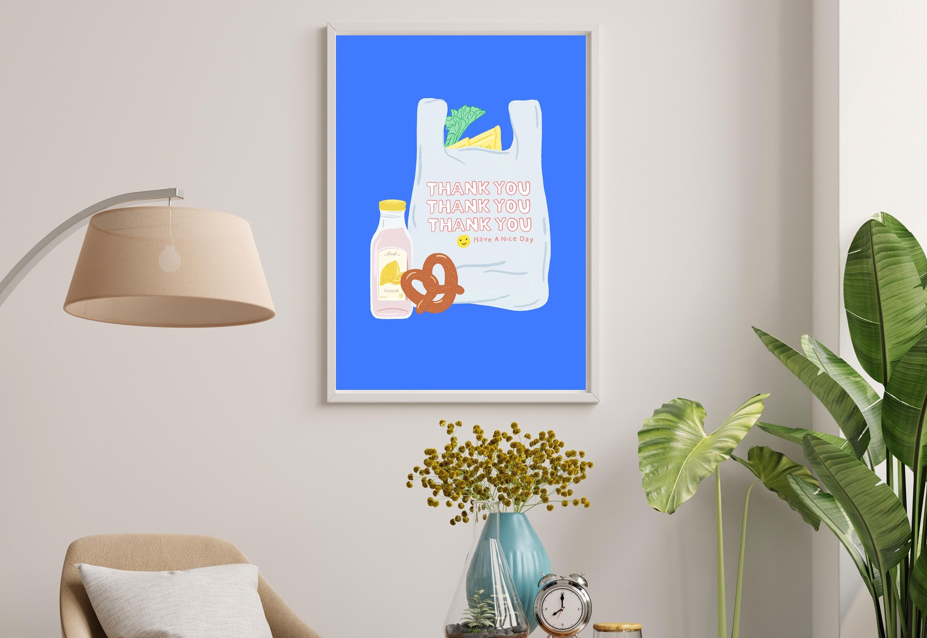 Thank You Shopping Bag Art Print, Have A Nice Day Plastic Bag, Digital Download, Minimal Wall Decor, Cute Kitchen Decor, Kitchen Posters