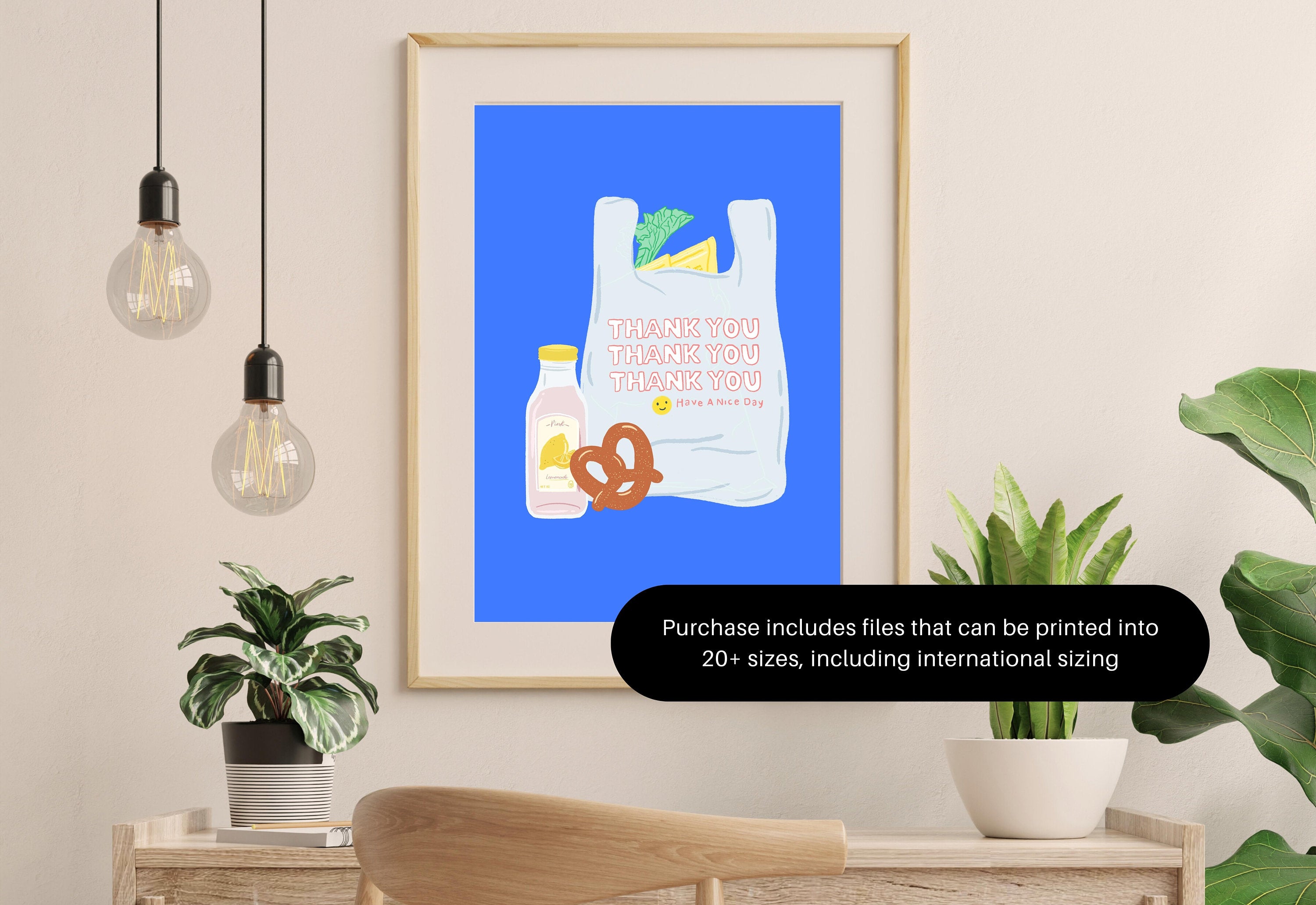 Thank You Shopping Bag Art Print, Have A Nice Day Plastic Bag, Digital Download, Minimal Wall Decor, Cute Kitchen Decor, Kitchen Posters