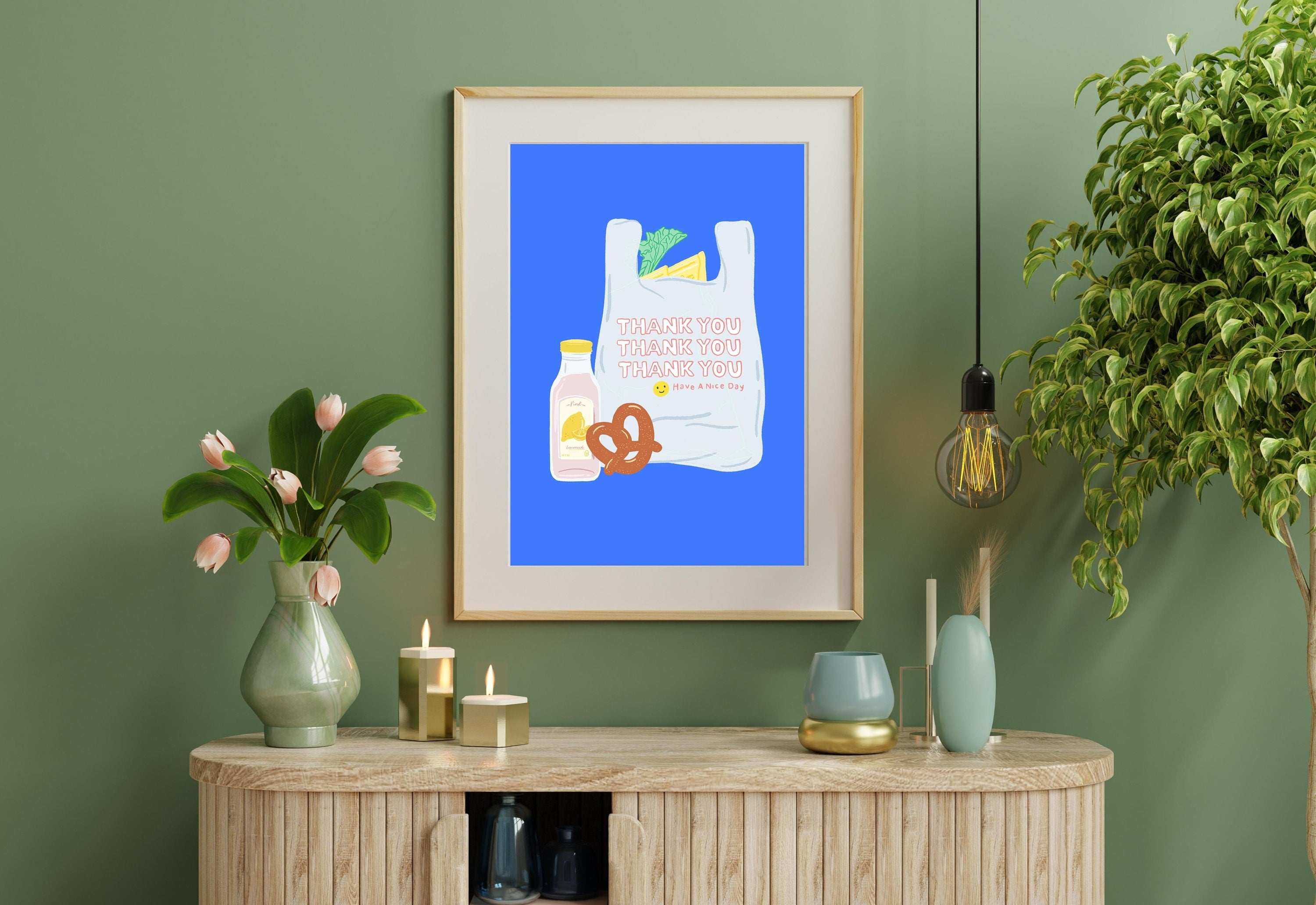 Thank You Shopping Bag Art Print, Have A Nice Day Plastic Bag, Digital Download, Minimal Wall Decor, Cute Kitchen Decor, Kitchen Posters