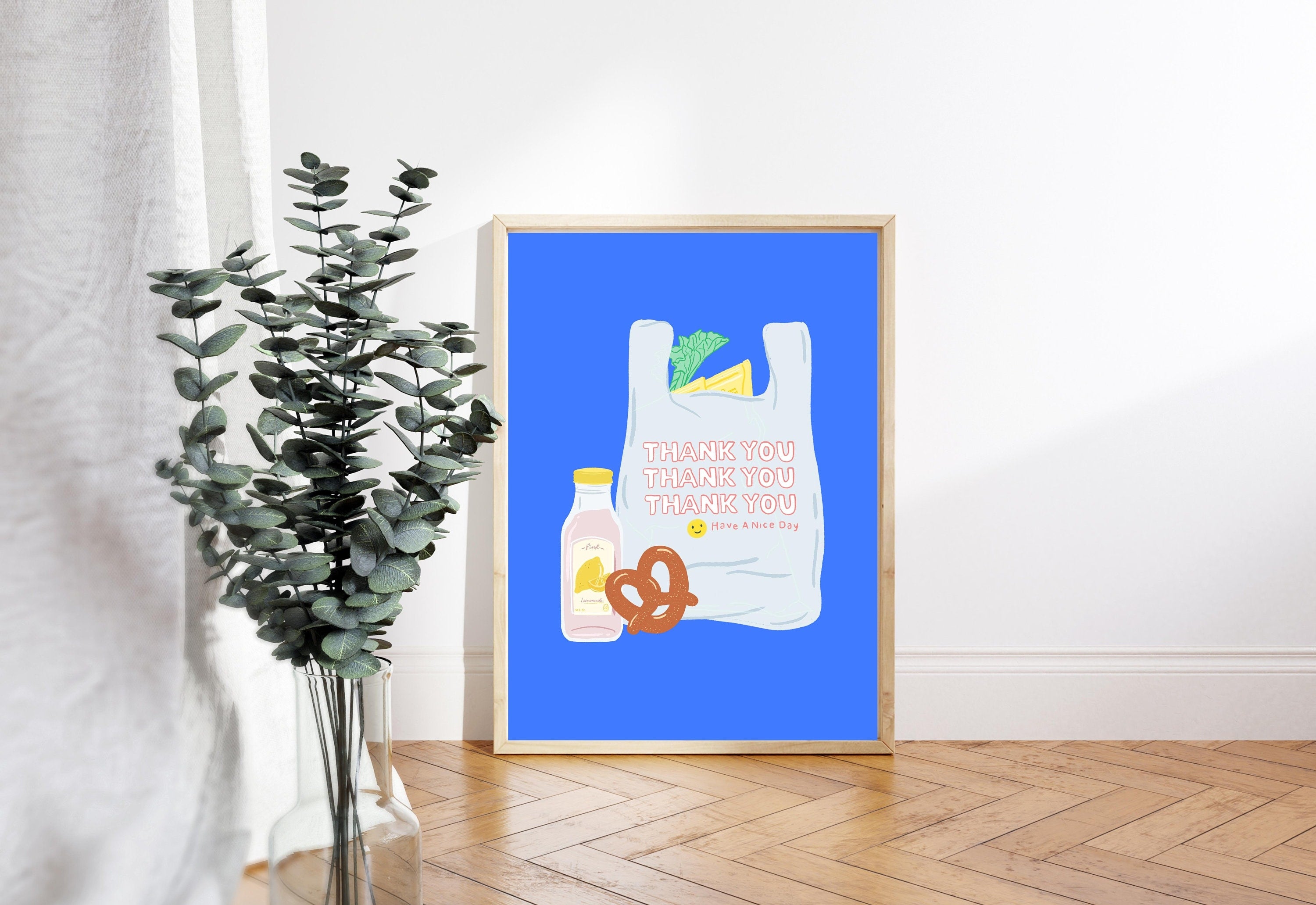 Thank You Shopping Bag Art Print, Have A Nice Day Plastic Bag, Digital Download, Minimal Wall Decor, Cute Kitchen Decor, Kitchen Posters