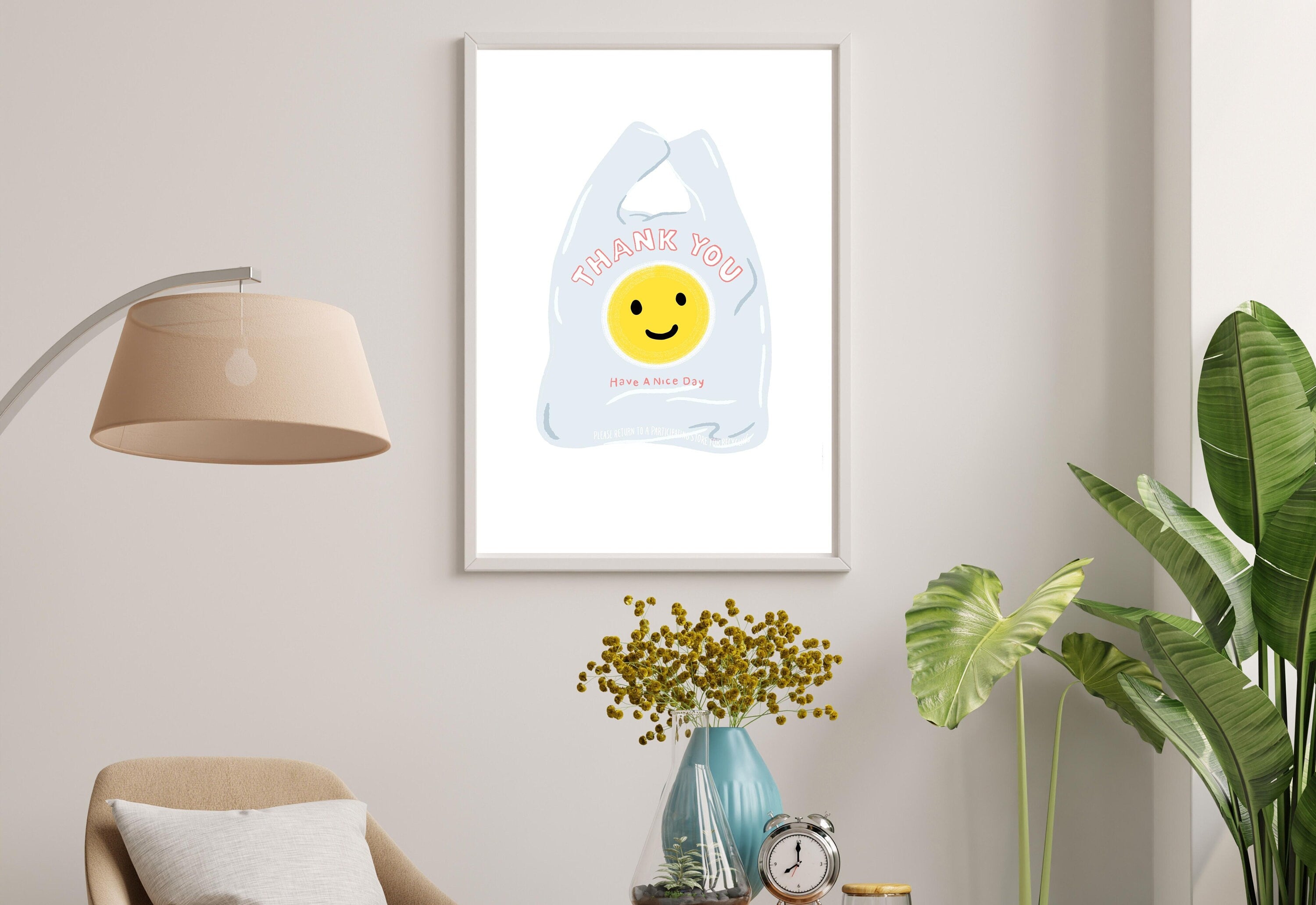 Thank You Shopping Bag Art Print, Have A Nice Day Plastic Bag, Digital Download, Minimal Wall Decor, Cute Kitchen Decor, Kitchen Posters