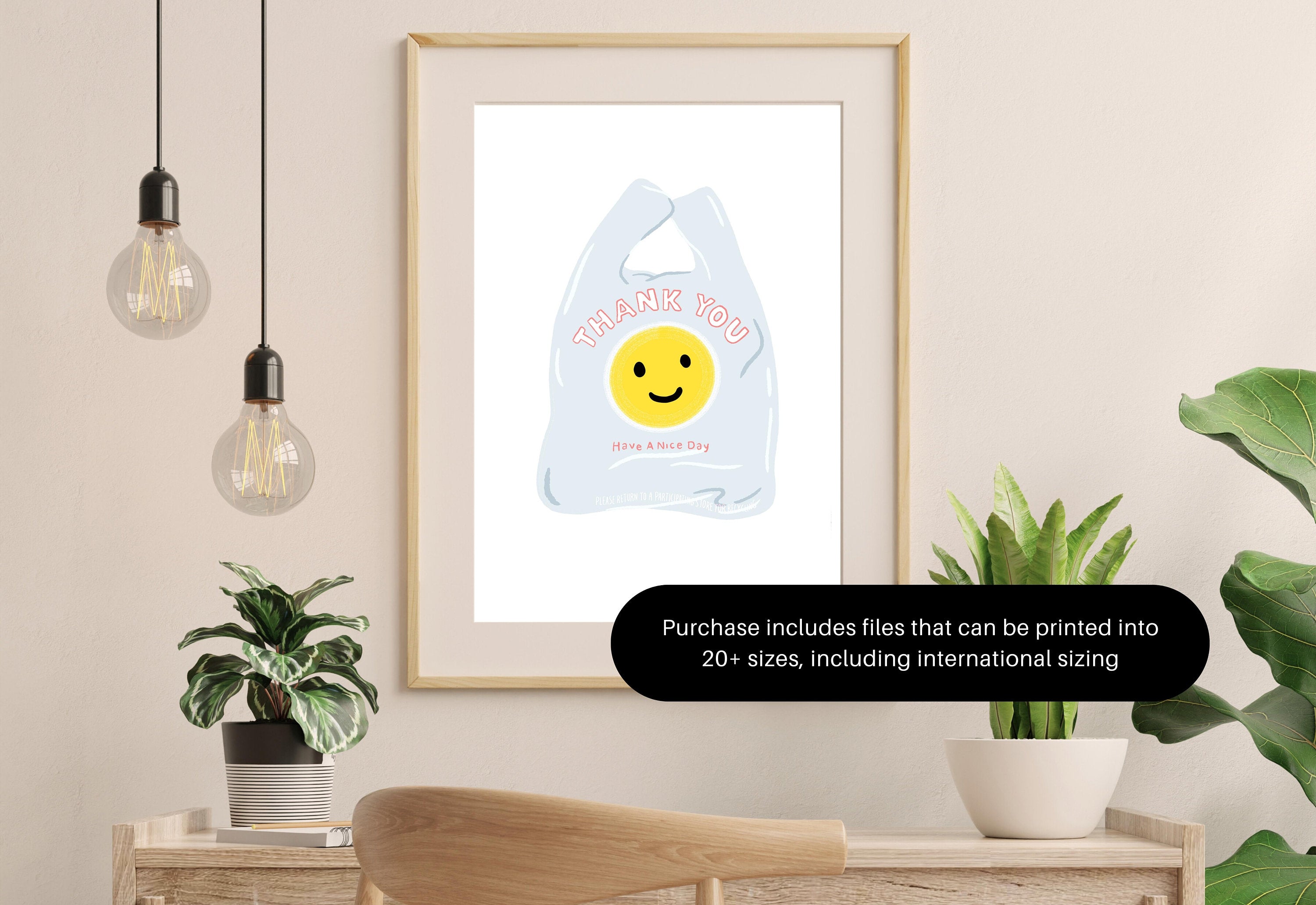 Thank You Shopping Bag Art Print, Have A Nice Day Plastic Bag, Digital Download, Minimal Wall Decor, Cute Kitchen Decor, Kitchen Posters