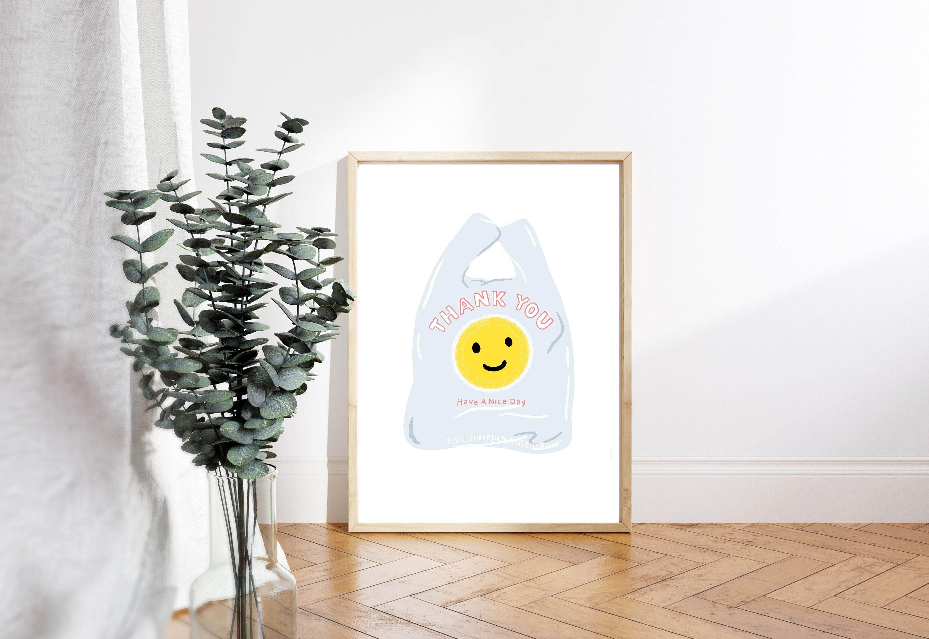 Thank You Shopping Bag Art Print, Have A Nice Day Plastic Bag, Digital Download, Minimal Wall Decor, Cute Kitchen Decor, Kitchen Posters