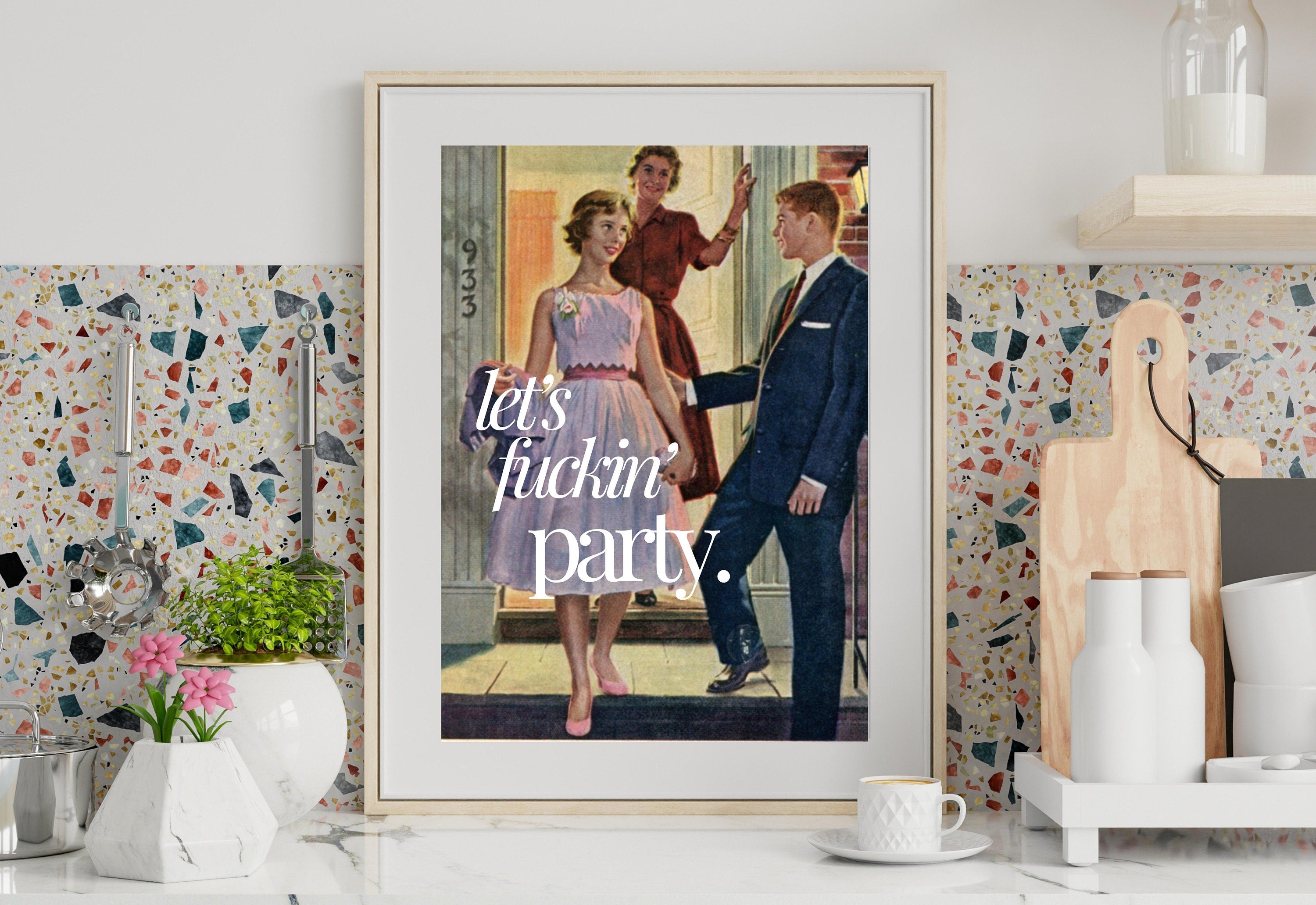 Party Retro Art, Digital Download, Vintage Funny Prints, Funny Girly Print, Retro Trendy Art Print, Girly Art, Cocktail Art, Bar Cart Art