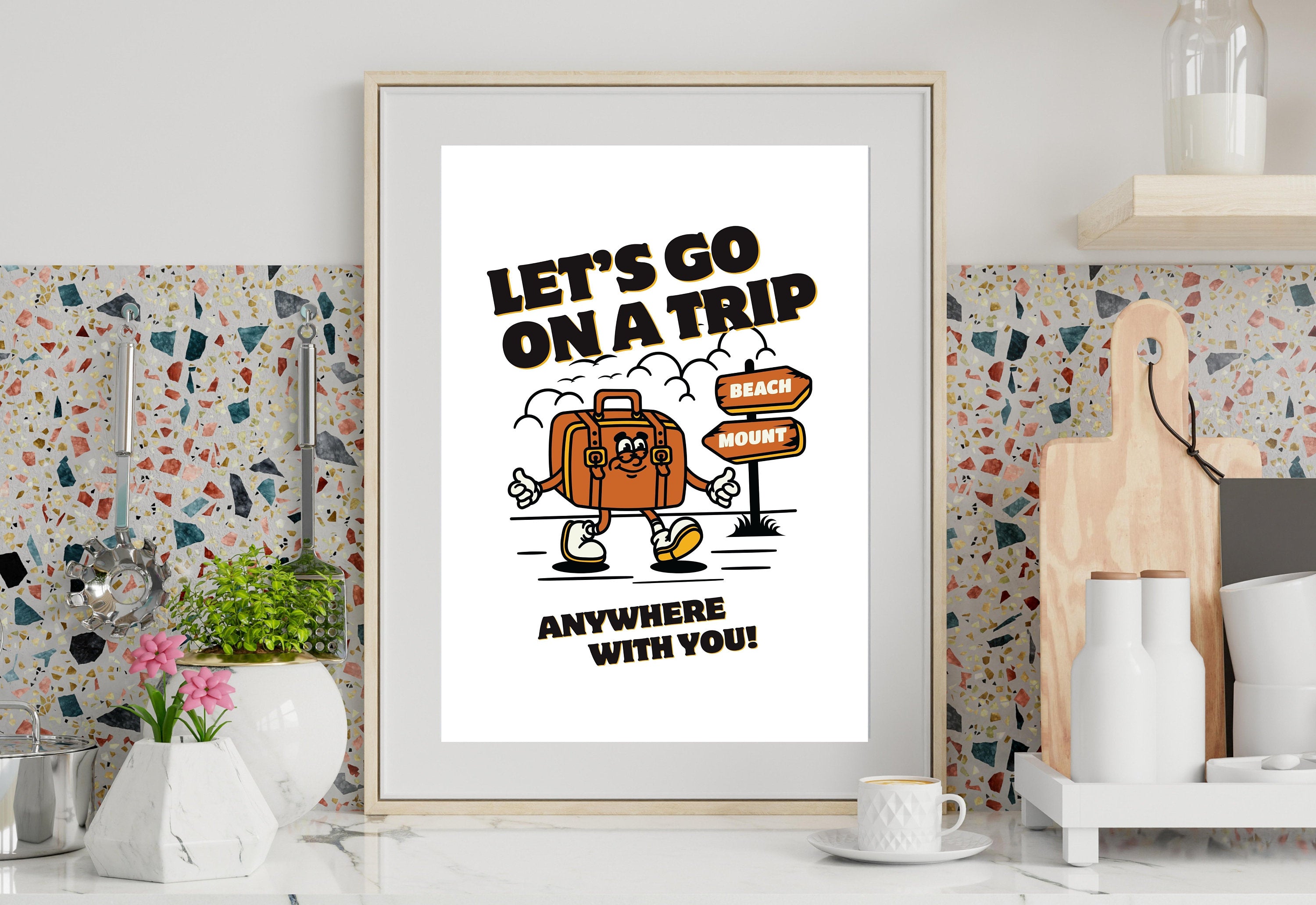 Aesthetic Decor, Cute Art Posters, Inspo Wall Print, Minimalist Cartoon, Lets Take a Trip Poster, Retro Art, Wall Art Print, Digital Art