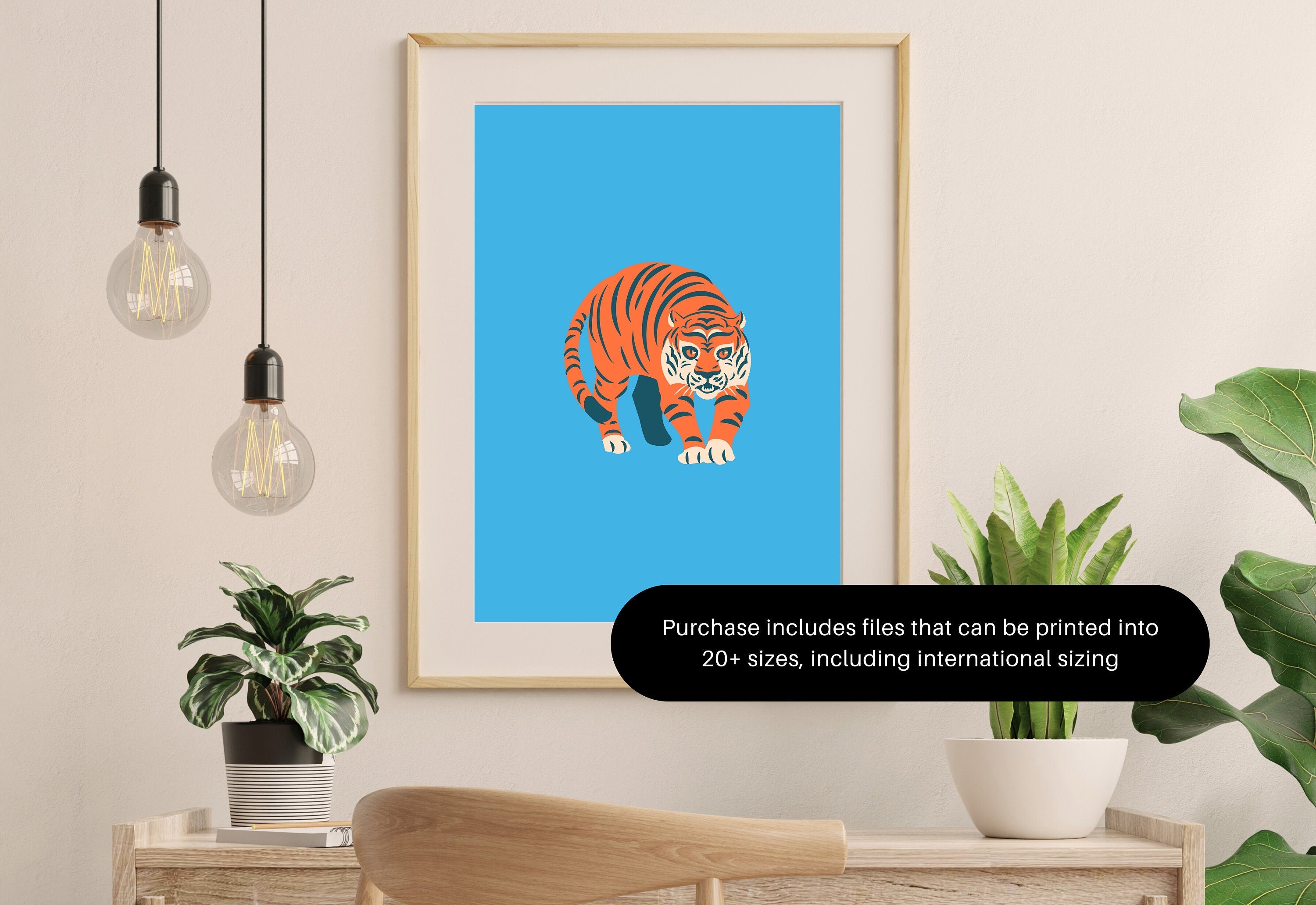 Tiger Art Print, Funky Trendy Art Prints, Dorm Decor, Digital Prints, Trendy Art, Animal Art, Minimal Poster, Funky Tiger Art, Blue Wall Art