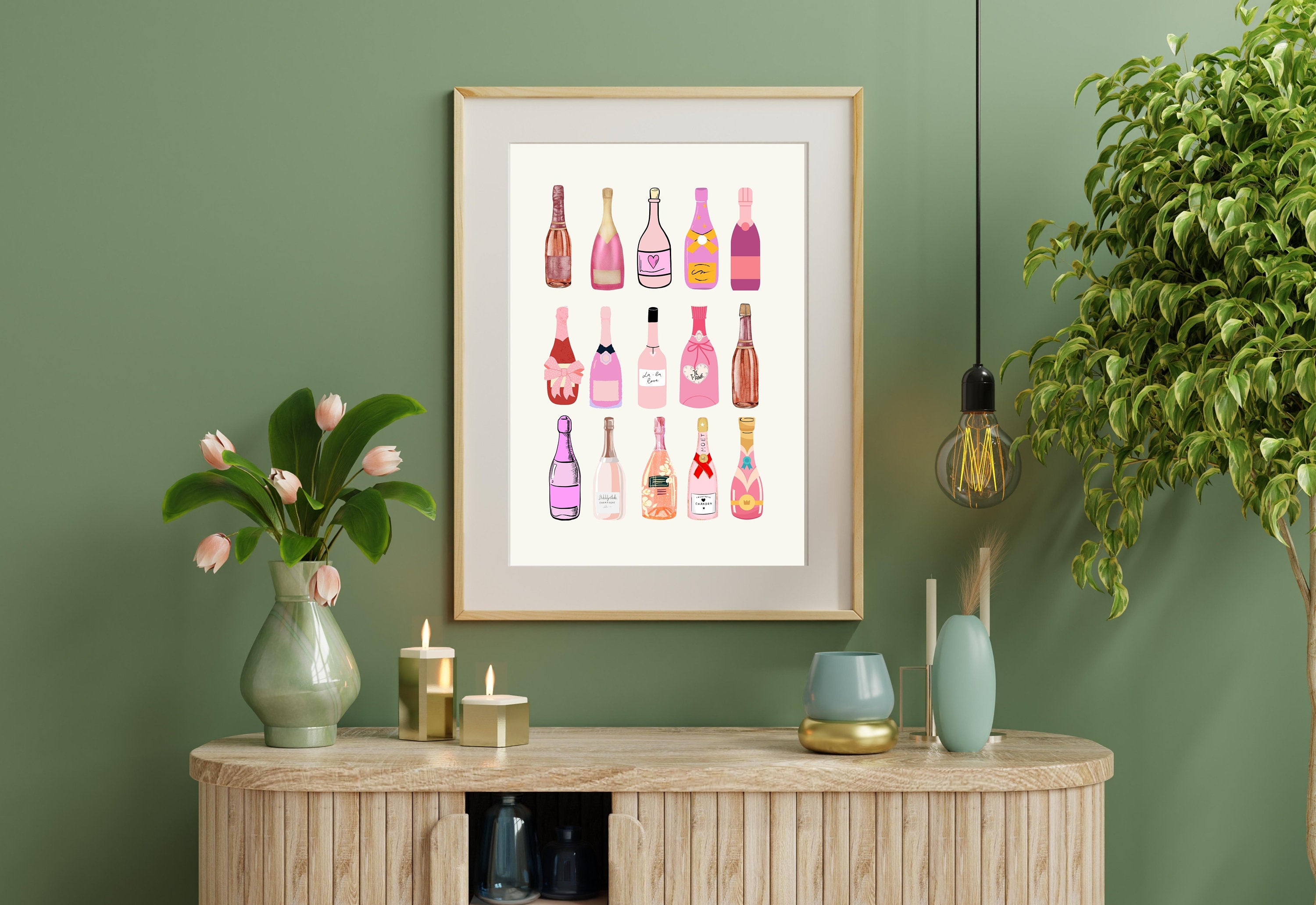 Retro Champagne Poster, Wall Print, Digital Download, Preppy Pink Prints, Barbie Doll Art, Vintage Doll Art, Y2K Aesthetic, Girly Bar Art