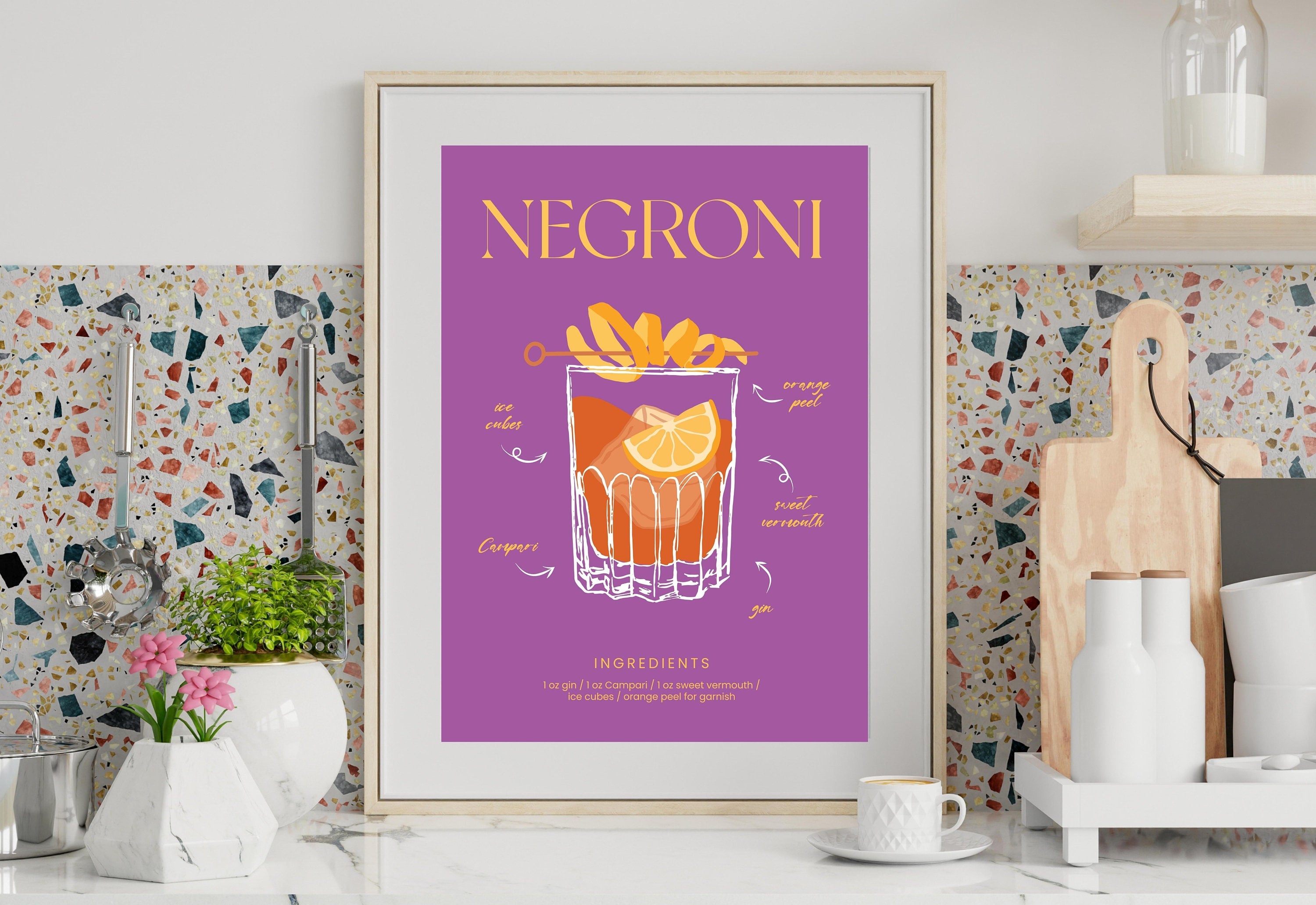 Salud Art Print, Wine Art, Cheers Art Print, Trendy Art, 70s Art Print, Girly Negroni Art, Cocktail Art, Purple Bar Cart Art