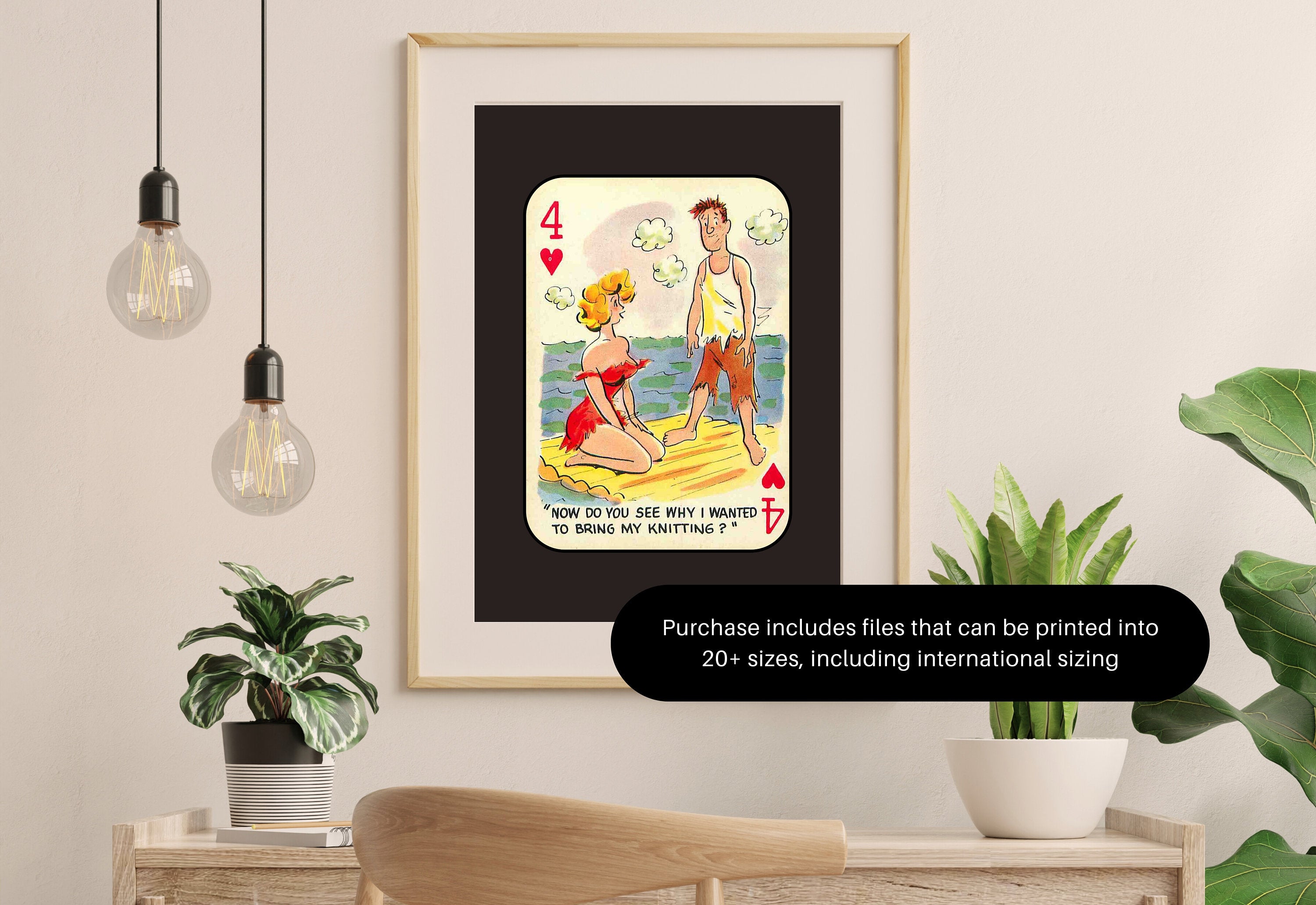 Comic Wall Art, Funny Wall Art, Playing Card Print, Feminist Art, Retro Art Print, Vintage Playing Card, Girly Cartoon Art, Apartment Art