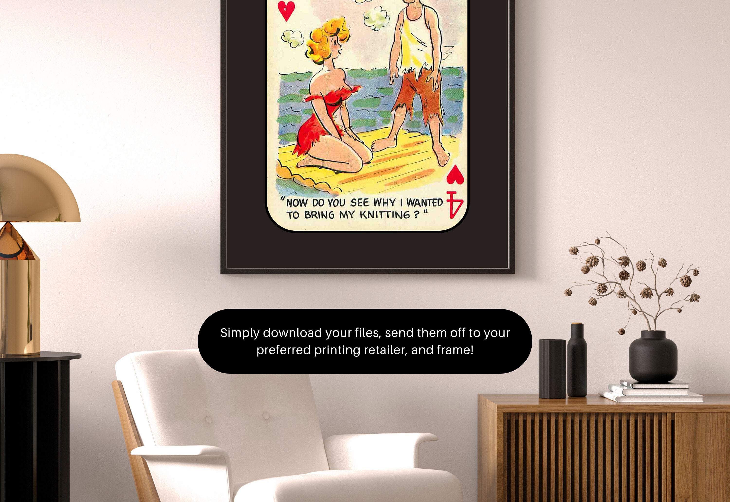 Comic Wall Art, Funny Wall Art, Playing Card Print, Feminist Art, Retro Art Print, Vintage Playing Card, Girly Cartoon Art, Apartment Art