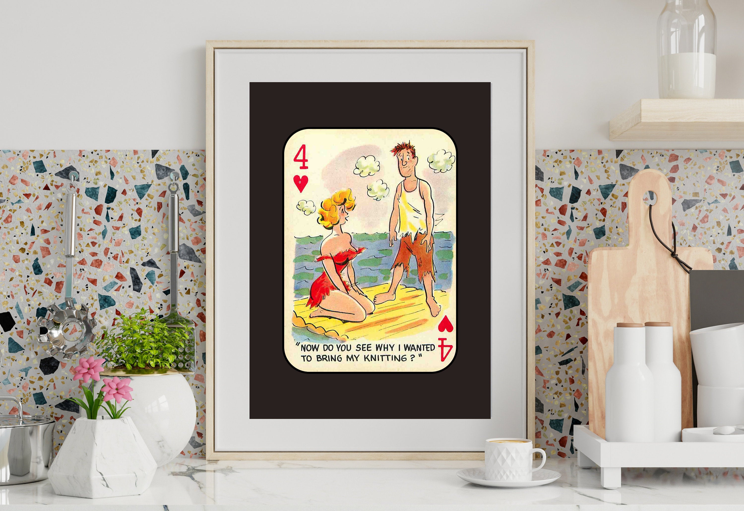 Comic Wall Art, Funny Wall Art, Playing Card Print, Feminist Art, Retro Art Print, Vintage Playing Card, Girly Cartoon Art, Apartment Art