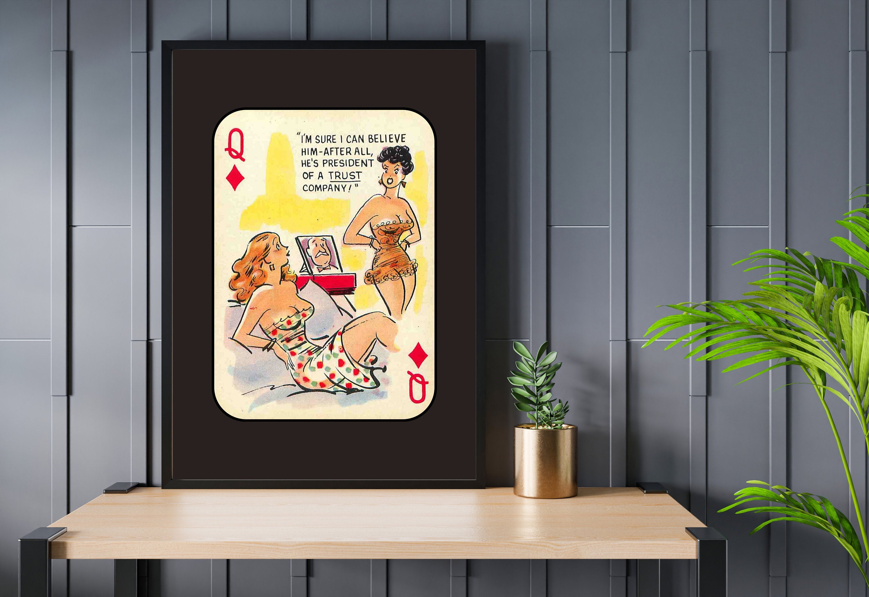 Comic Wall Art, Funny Wall Art, Playing Card Print, Feminist Art, Retro Art Print, Vintage Playing Card, Girly Cartoon Art, Apartment Art