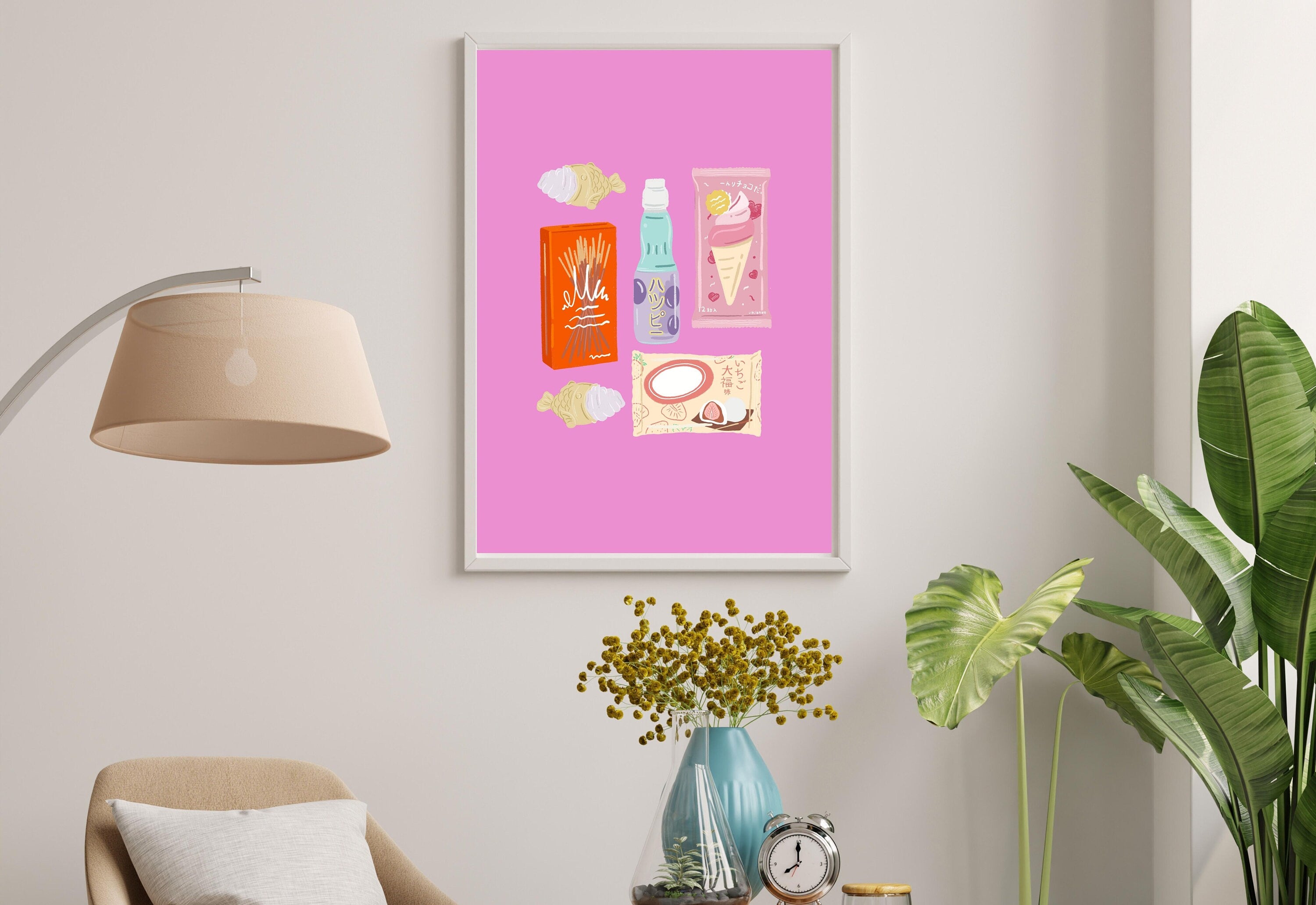 Retro Food Poster, Wall Print, Digital Download, Preppy Pink Prints, Fun Kitchen Art, Doodle Food, Y2K Aesthetic, Girly Kitchen Art