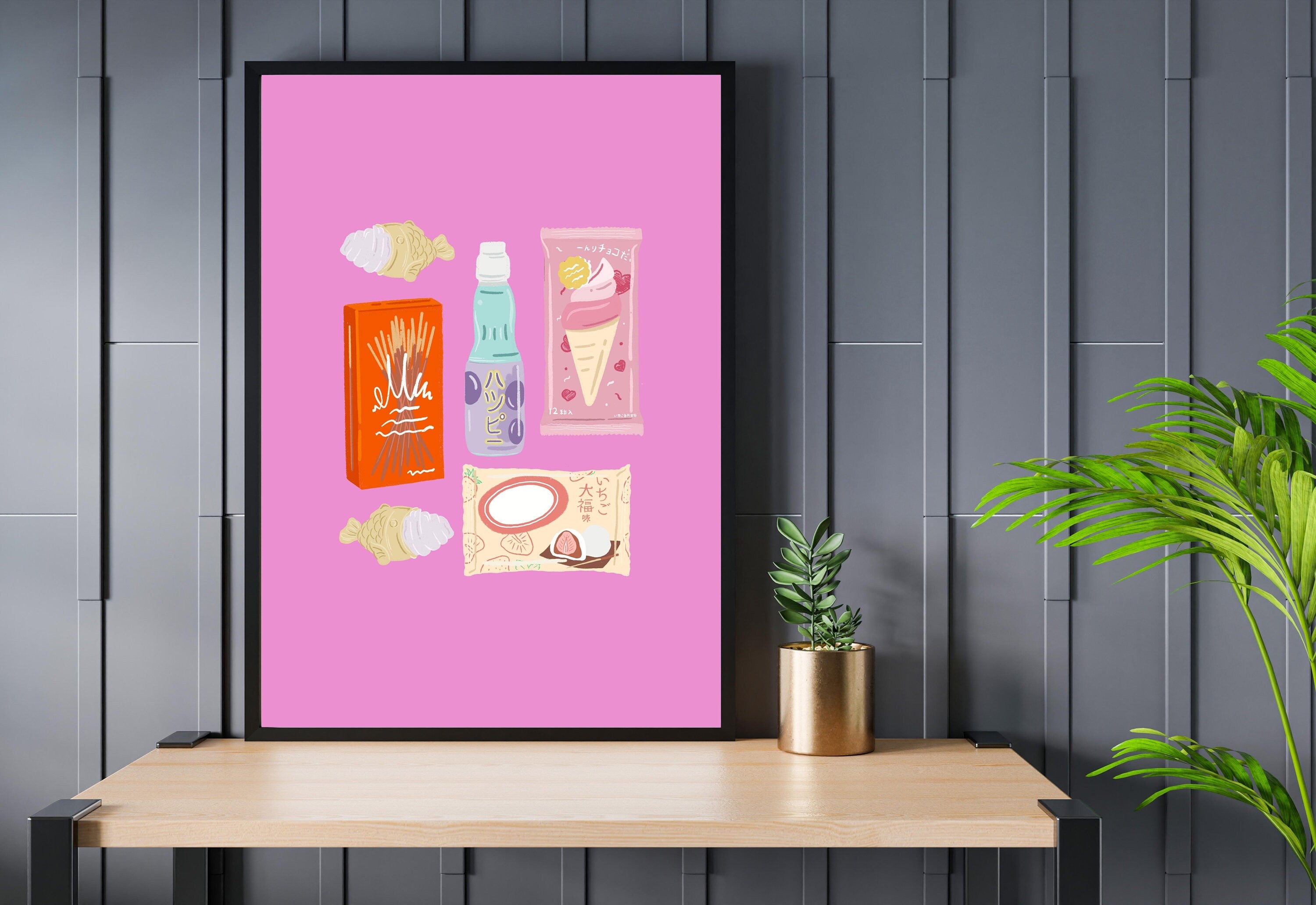 Retro Food Poster, Wall Print, Digital Download, Preppy Pink Prints, Fun Kitchen Art, Doodle Food, Y2K Aesthetic, Girly Kitchen Art