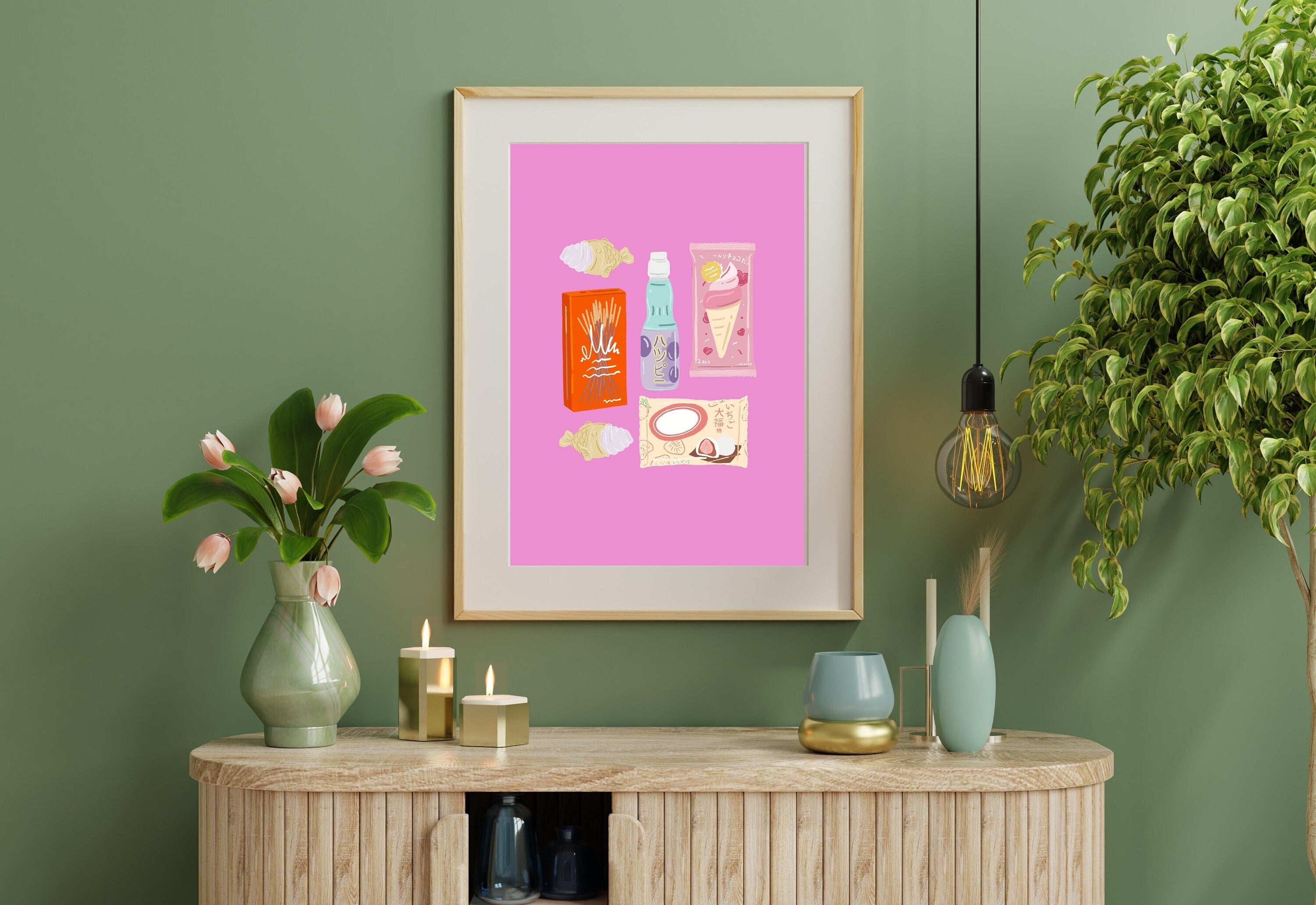 Retro Food Poster, Wall Print, Digital Download, Preppy Pink Prints, Fun Kitchen Art, Doodle Food, Y2K Aesthetic, Girly Kitchen Art