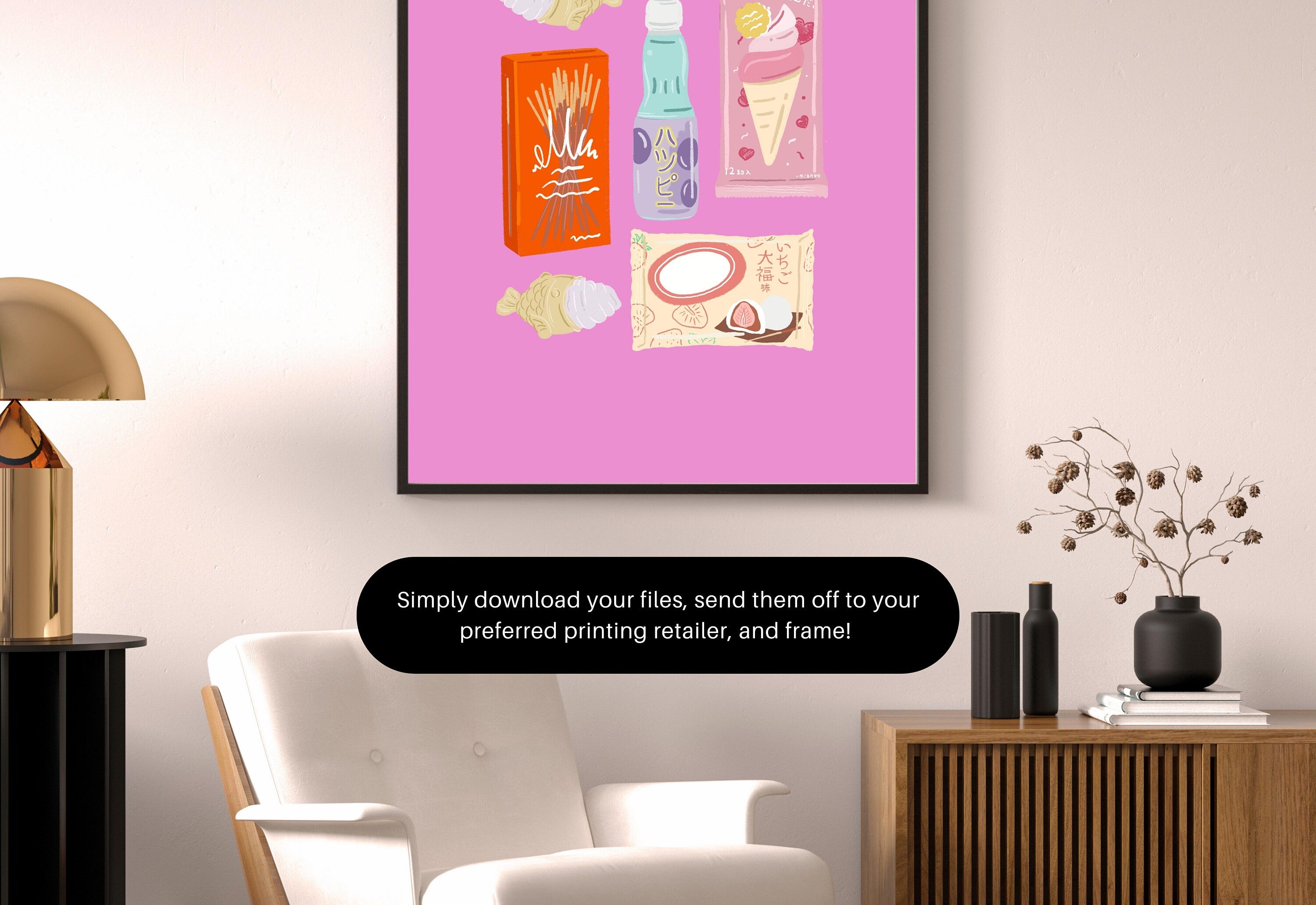 Retro Food Poster, Wall Print, Digital Download, Preppy Pink Prints, Fun Kitchen Art, Doodle Food, Y2K Aesthetic, Girly Kitchen Art