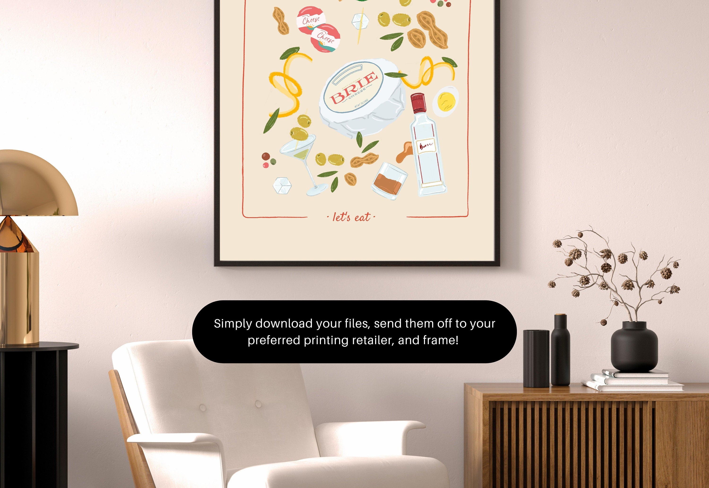 Retro Food Poster, Digital Download, Preppy Food Prints, Fun Kitchen Art, Doodle Food, Y2K Aesthetic, Girly Kitchen Art, Bar Cart Posters