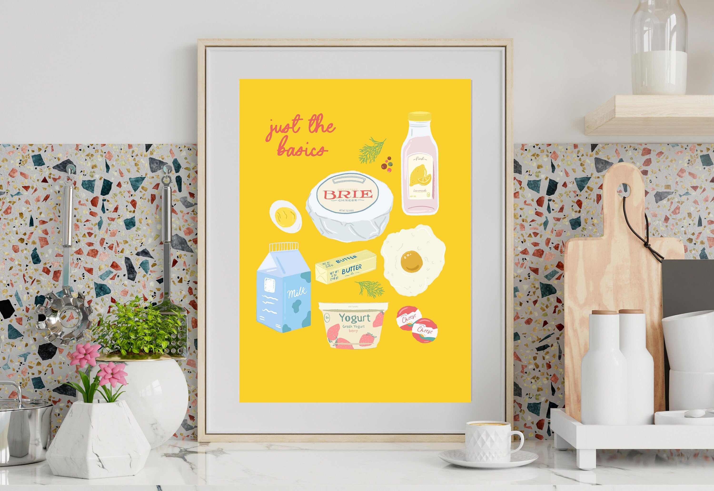 Retro Food Poster, Digital Download, Preppy Food Prints, Fun Kitchen Art, Doodle Food, Y2K Aesthetic, Girly Kitchen Art, Bar Cart Posters