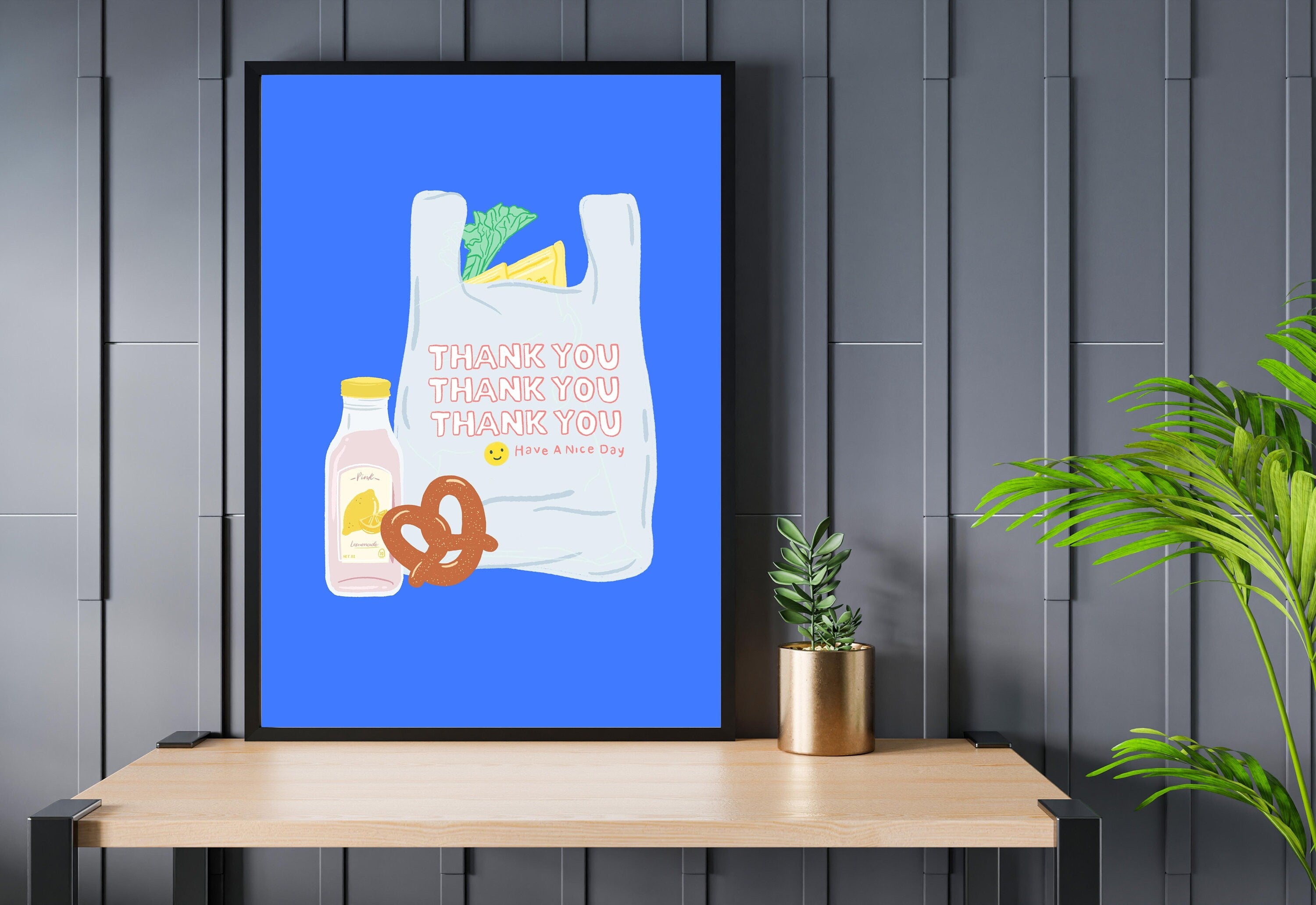 Thank You Shopping Bag Art Print, Have A Nice Day Plastic Bag, Digital Download, Minimal Wall Decor, Cute Kitchen Decor, Kitchen Posters