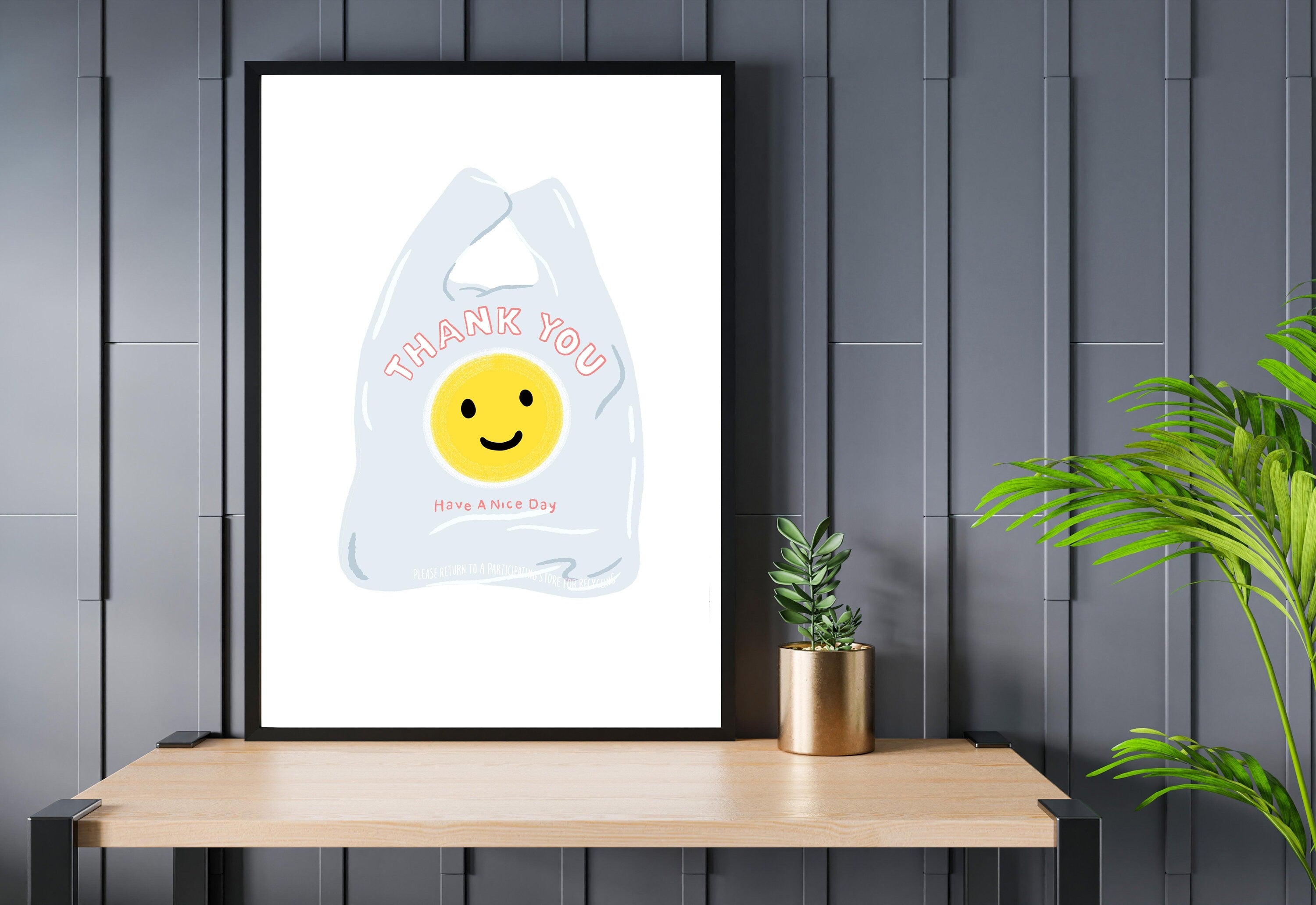 Thank You Shopping Bag Art Print, Have A Nice Day Plastic Bag, Digital Download, Minimal Wall Decor, Cute Kitchen Decor, Kitchen Posters