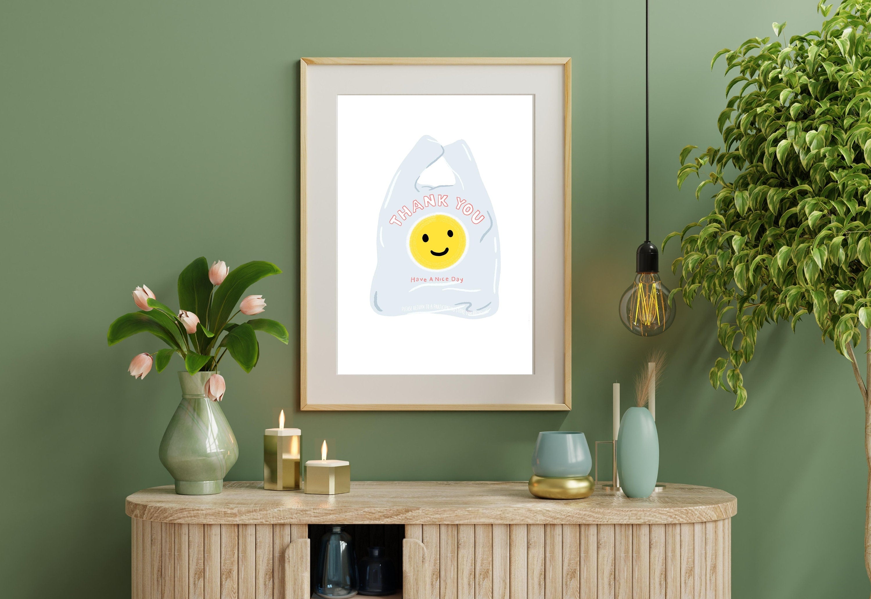 Thank You Shopping Bag Art Print, Have A Nice Day Plastic Bag, Digital Download, Minimal Wall Decor, Cute Kitchen Decor, Kitchen Posters