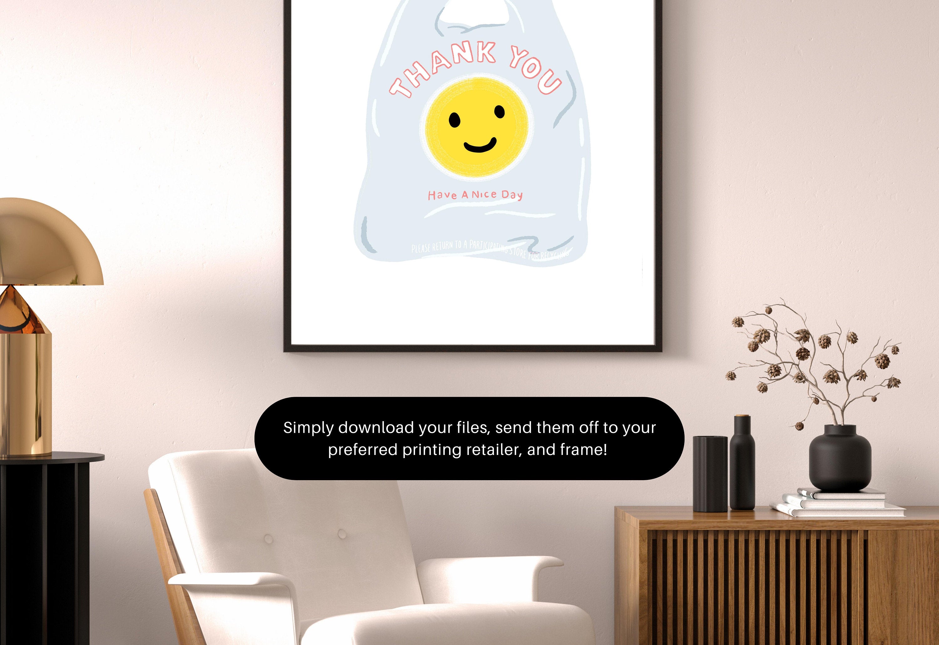 Thank You Shopping Bag Art Print, Have A Nice Day Plastic Bag, Digital Download, Minimal Wall Decor, Cute Kitchen Decor, Kitchen Posters