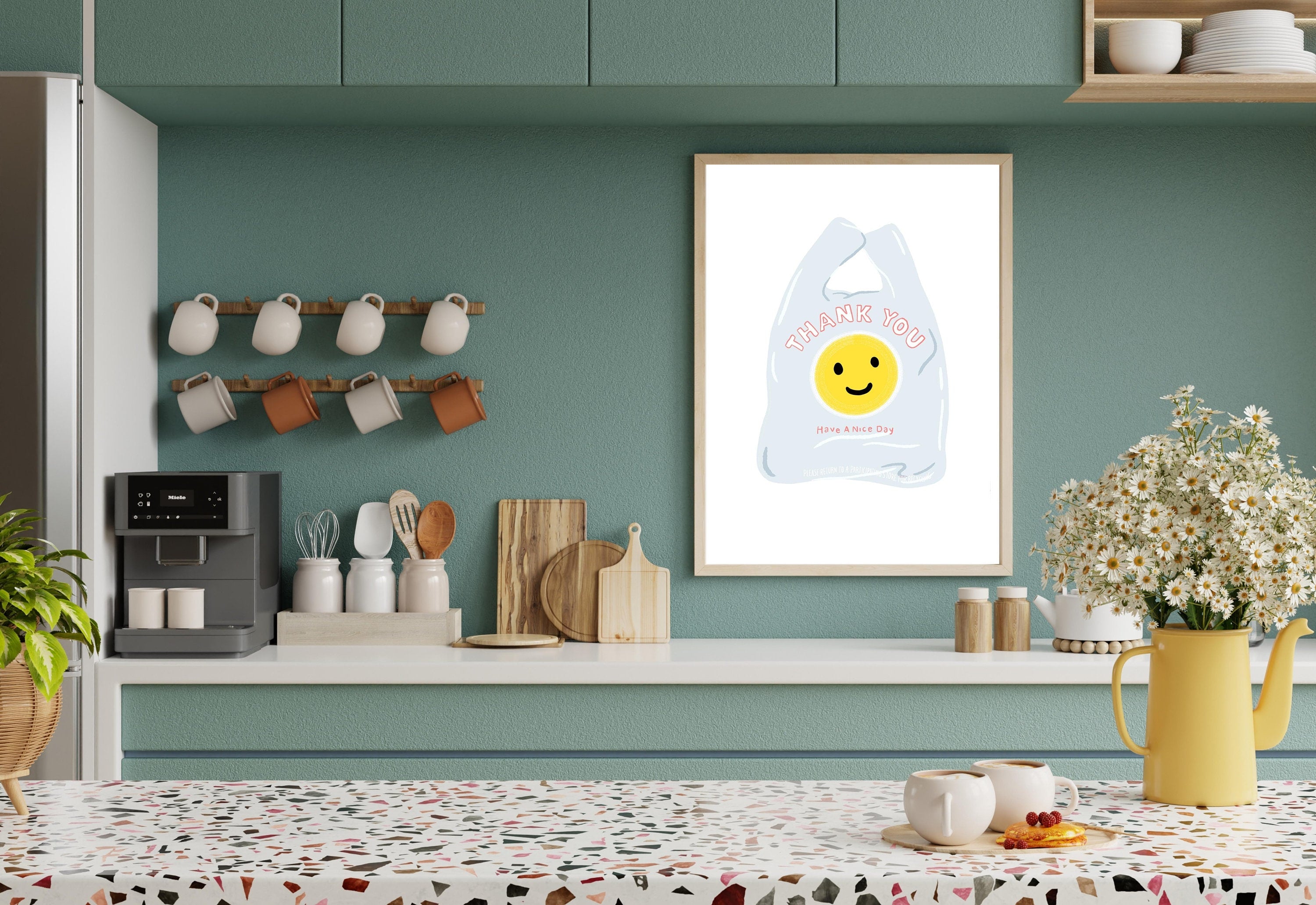 Thank You Shopping Bag Art Print, Have A Nice Day Plastic Bag, Digital Download, Minimal Wall Decor, Cute Kitchen Decor, Kitchen Posters