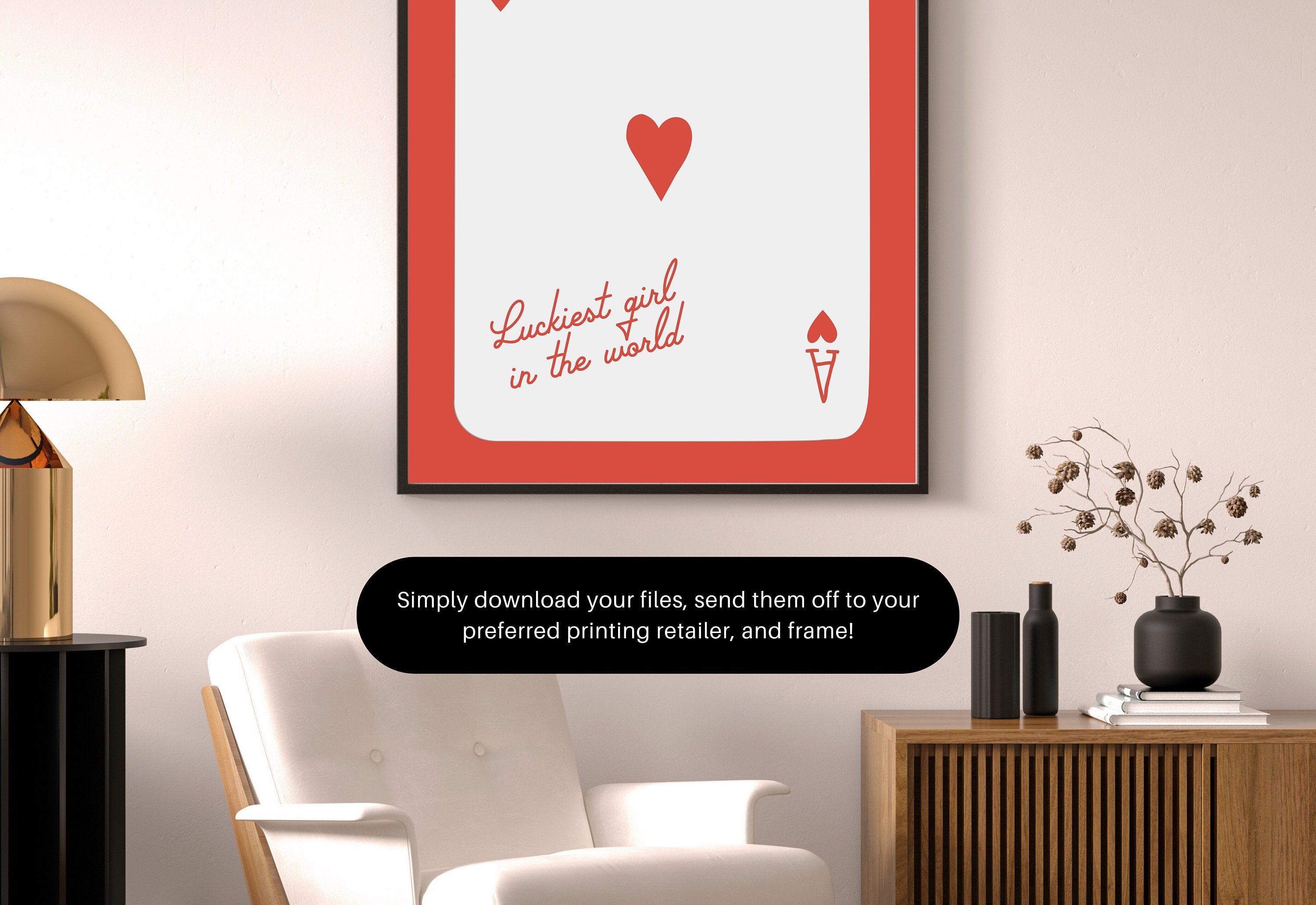 Ace of Hearts, Lucky Girl Quote, Retro Card Posters, Lucky Girl Syndrome Art, Trendy Wall Art, Aesthetic Print, Dorm Art, Ace of Hearts Art