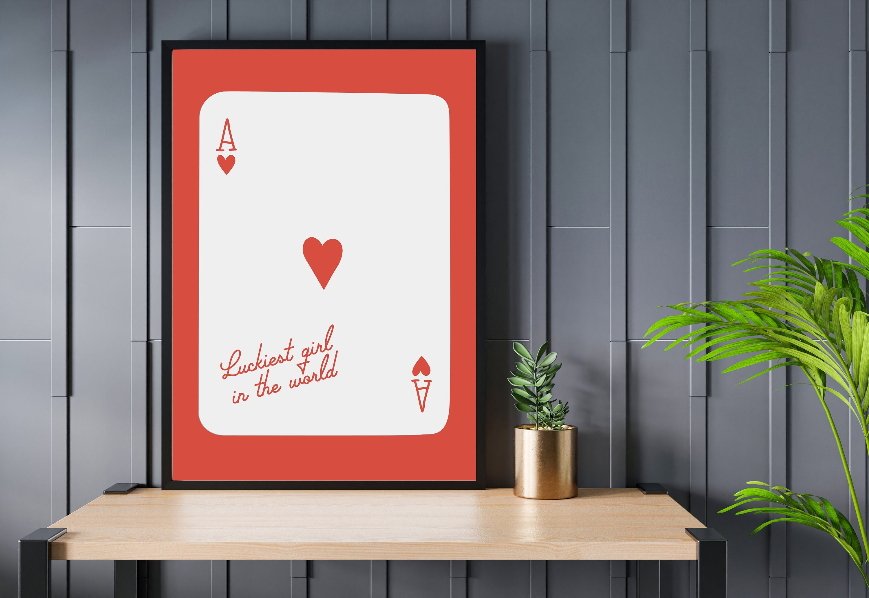 Ace of Hearts, Lucky Girl Quote, Retro Card Posters, Lucky Girl Syndrome Art, Trendy Wall Art, Aesthetic Print, Dorm Art, Ace of Hearts Art