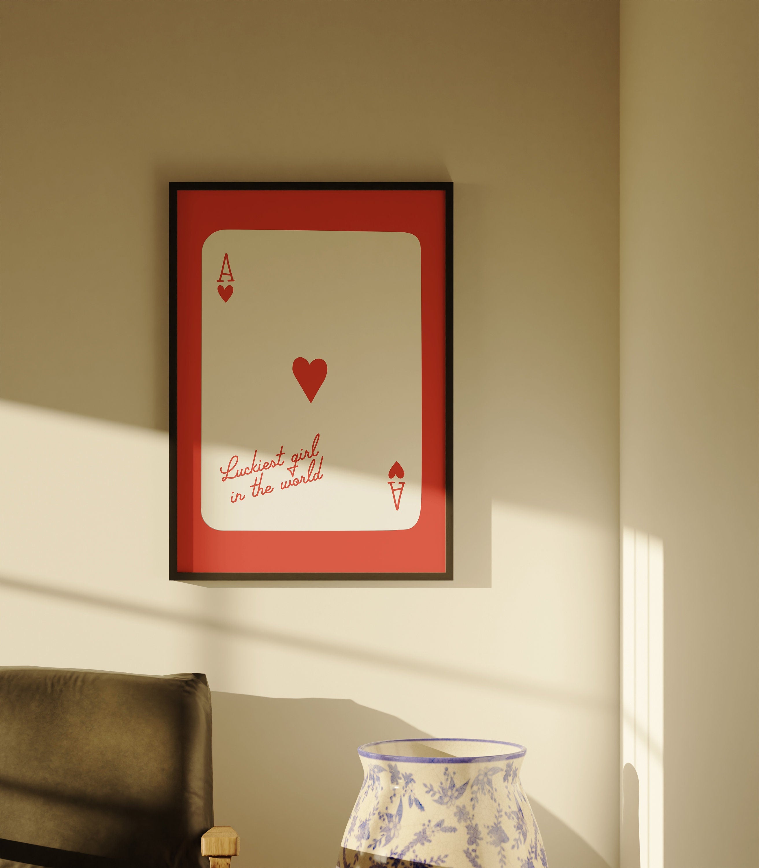 Ace of Hearts, Lucky Girl Quote, Retro Card Posters, Lucky Girl Syndrome Art, Trendy Wall Art, Aesthetic Print, Dorm Art, Ace of Hearts Art