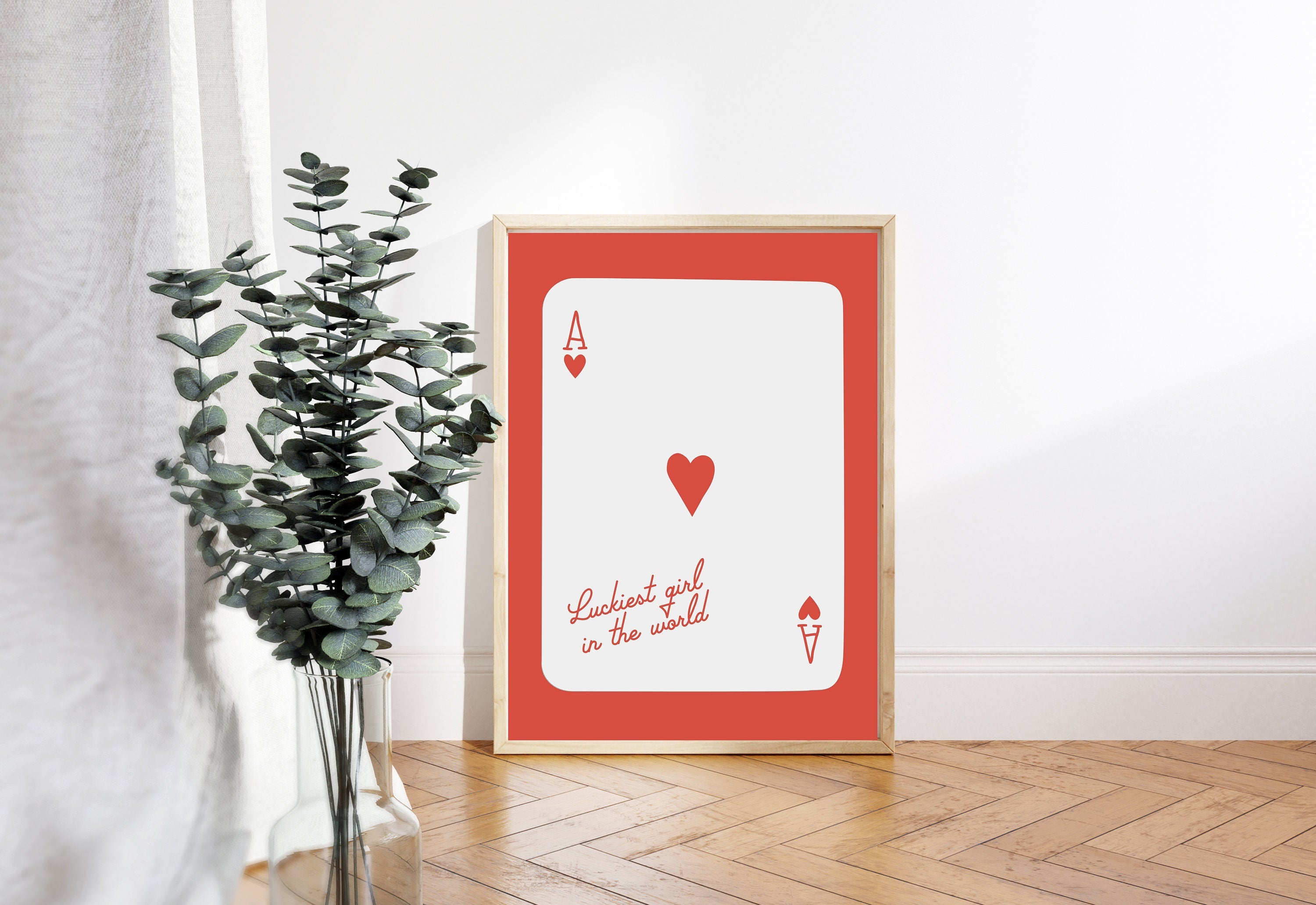 Ace of Hearts, Lucky Girl Quote, Retro Card Posters, Lucky Girl Syndrome Art, Trendy Wall Art, Aesthetic Print, Dorm Art, Ace of Hearts Art