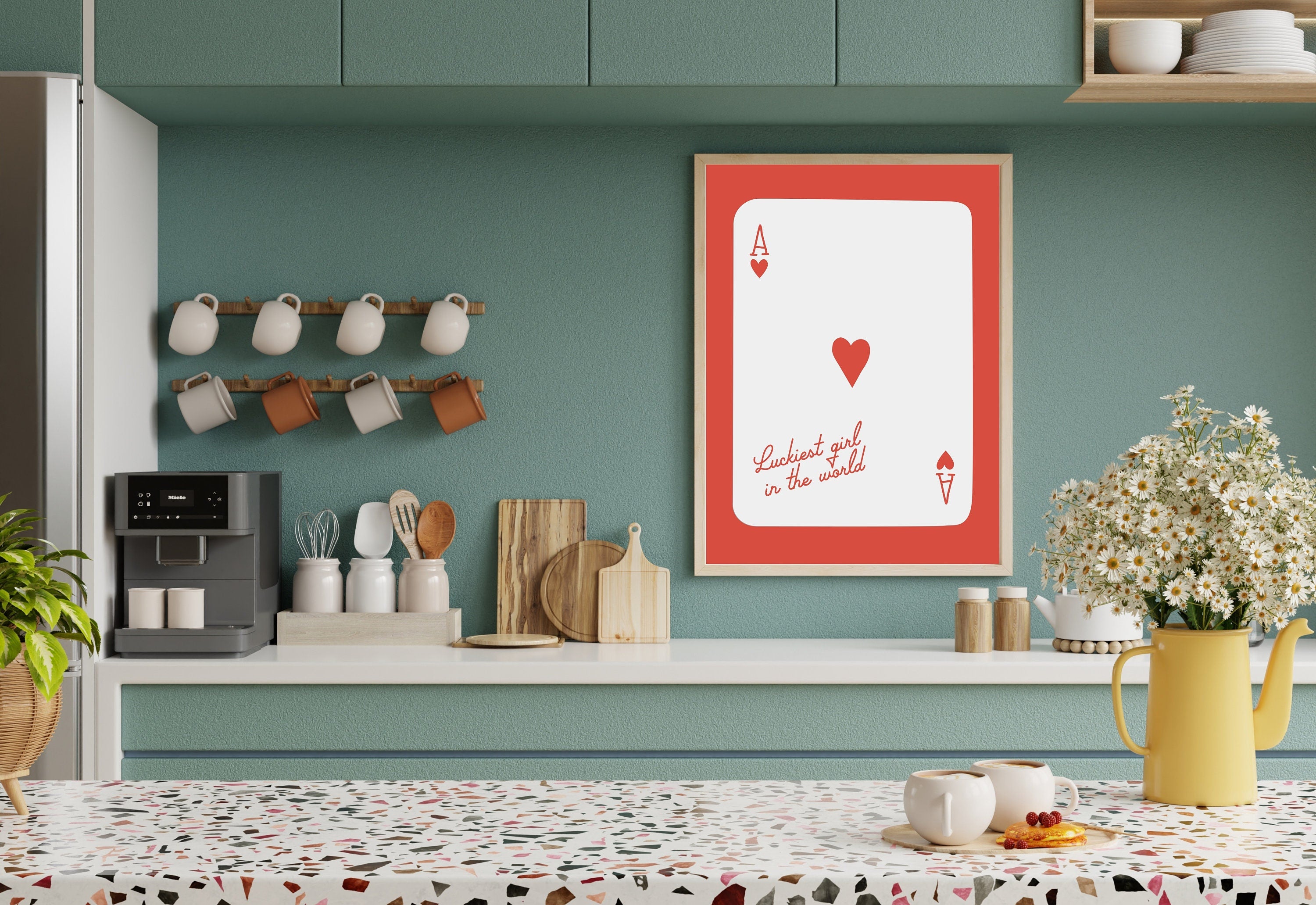 Ace of Hearts, Lucky Girl Quote, Retro Card Posters, Lucky Girl Syndrome Art, Trendy Wall Art, Aesthetic Print, Dorm Art, Ace of Hearts Art