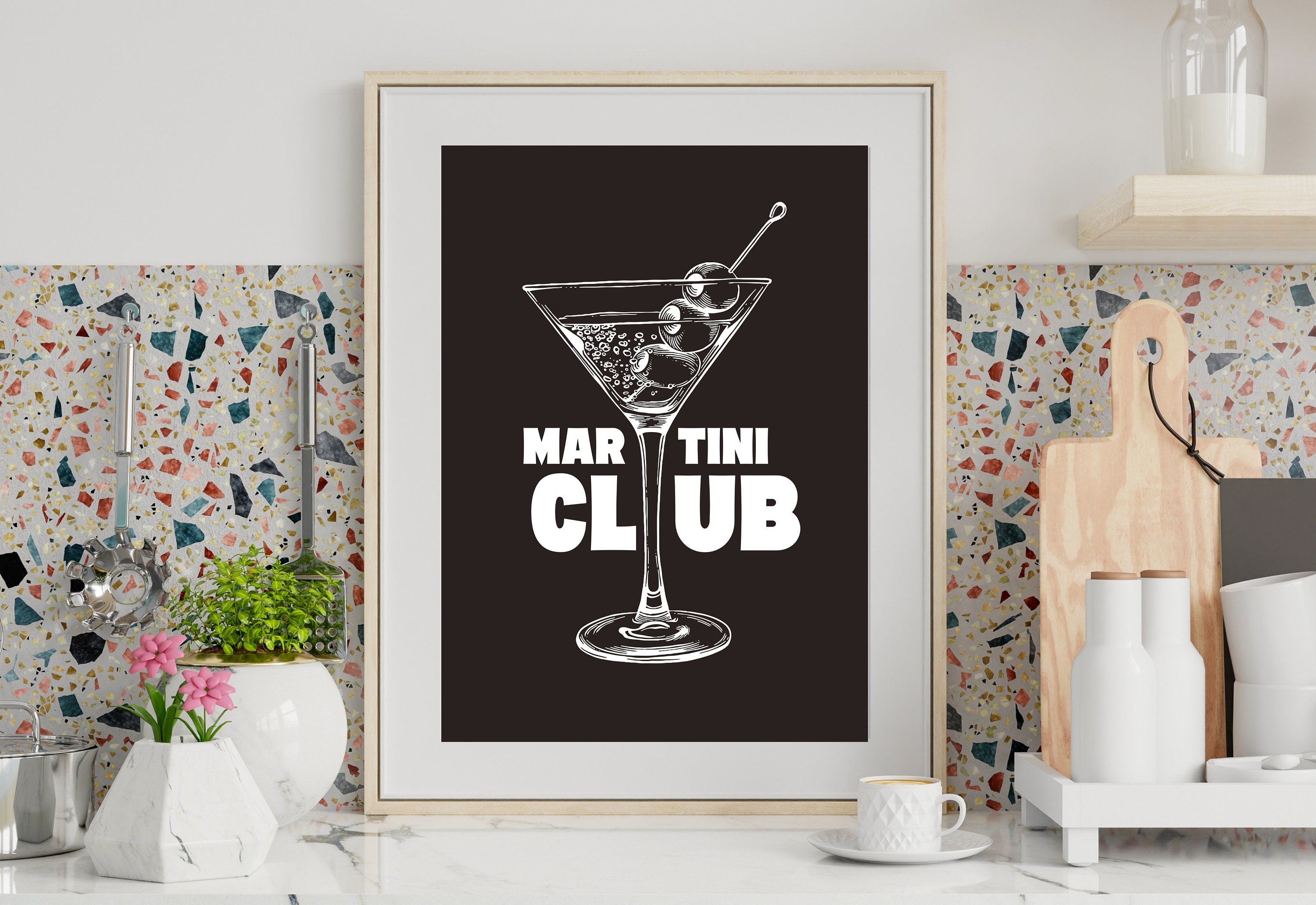 Martini Poster, Retro Cocktail Wall Art, Black Bar Cart Art, Retro Cocktail Poster, Retro drink poster, Vintage Cocktail Print, Martini Club