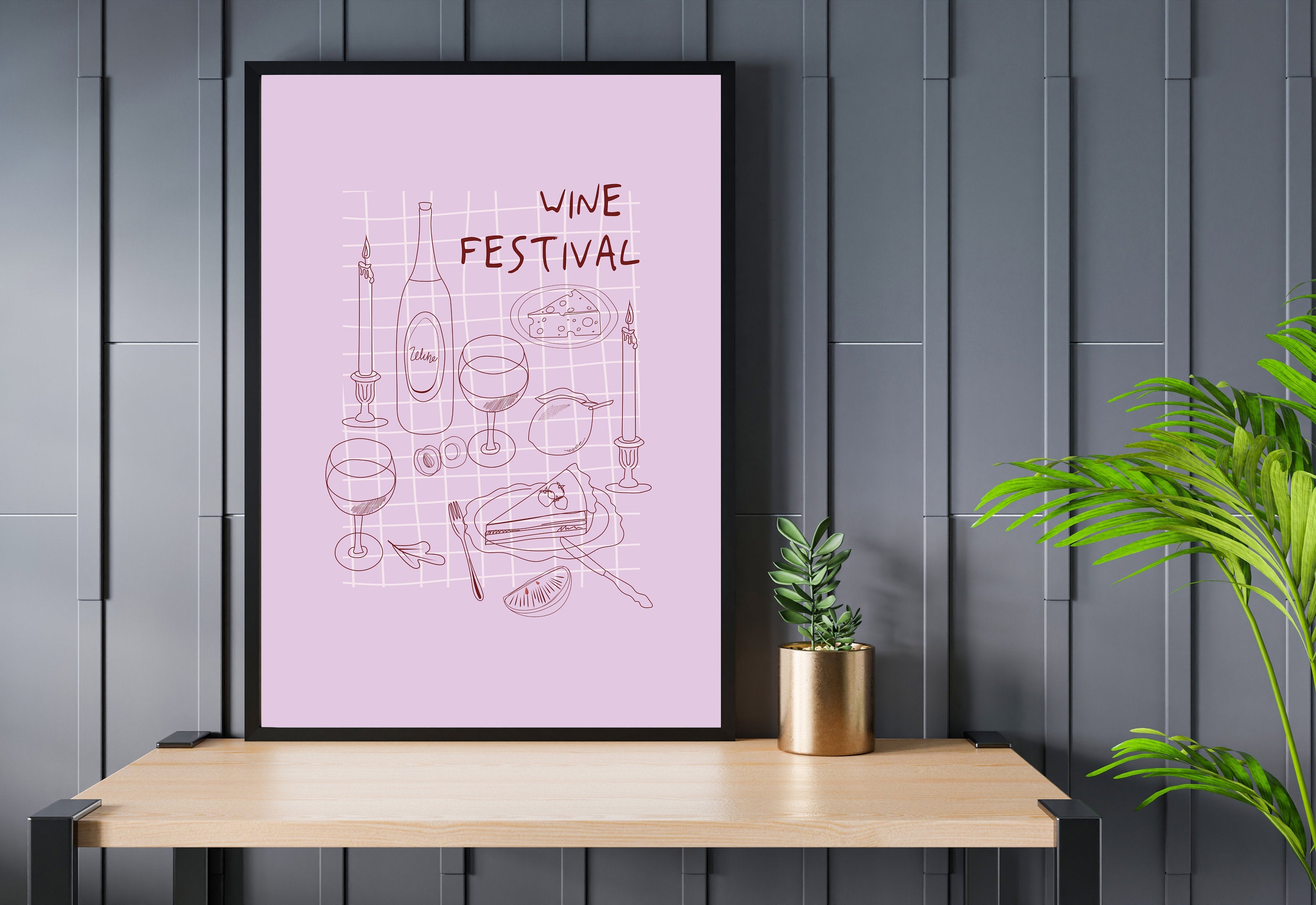 Wine Art Print, wine illustration, kitchen art print, cocktail print, minimalist art, dining room art, digital art print, trendy print