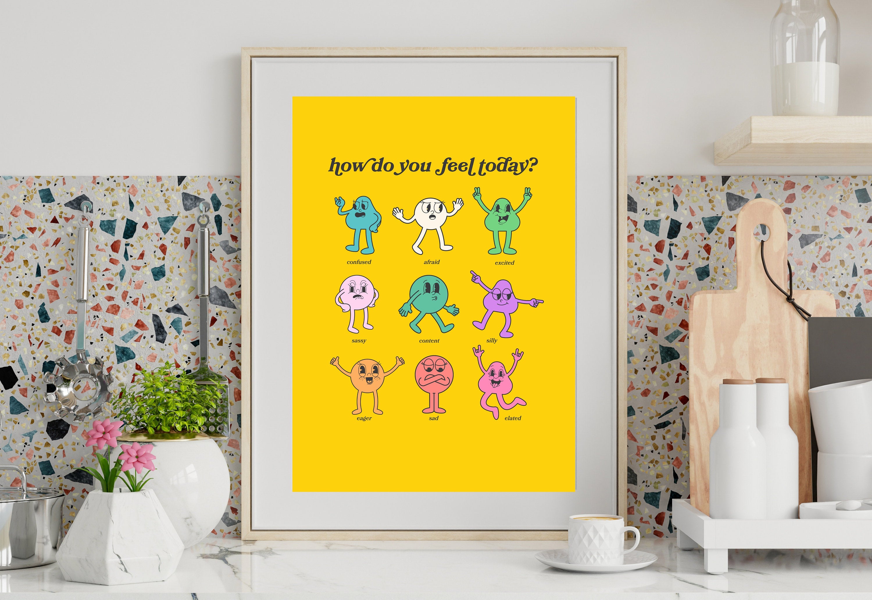 How Do You Feel Today? Retro Quote, Digital Prints Wall Art, Digital Prints, Emotions Art Prints, Mood and Feelings Poster, School Posters