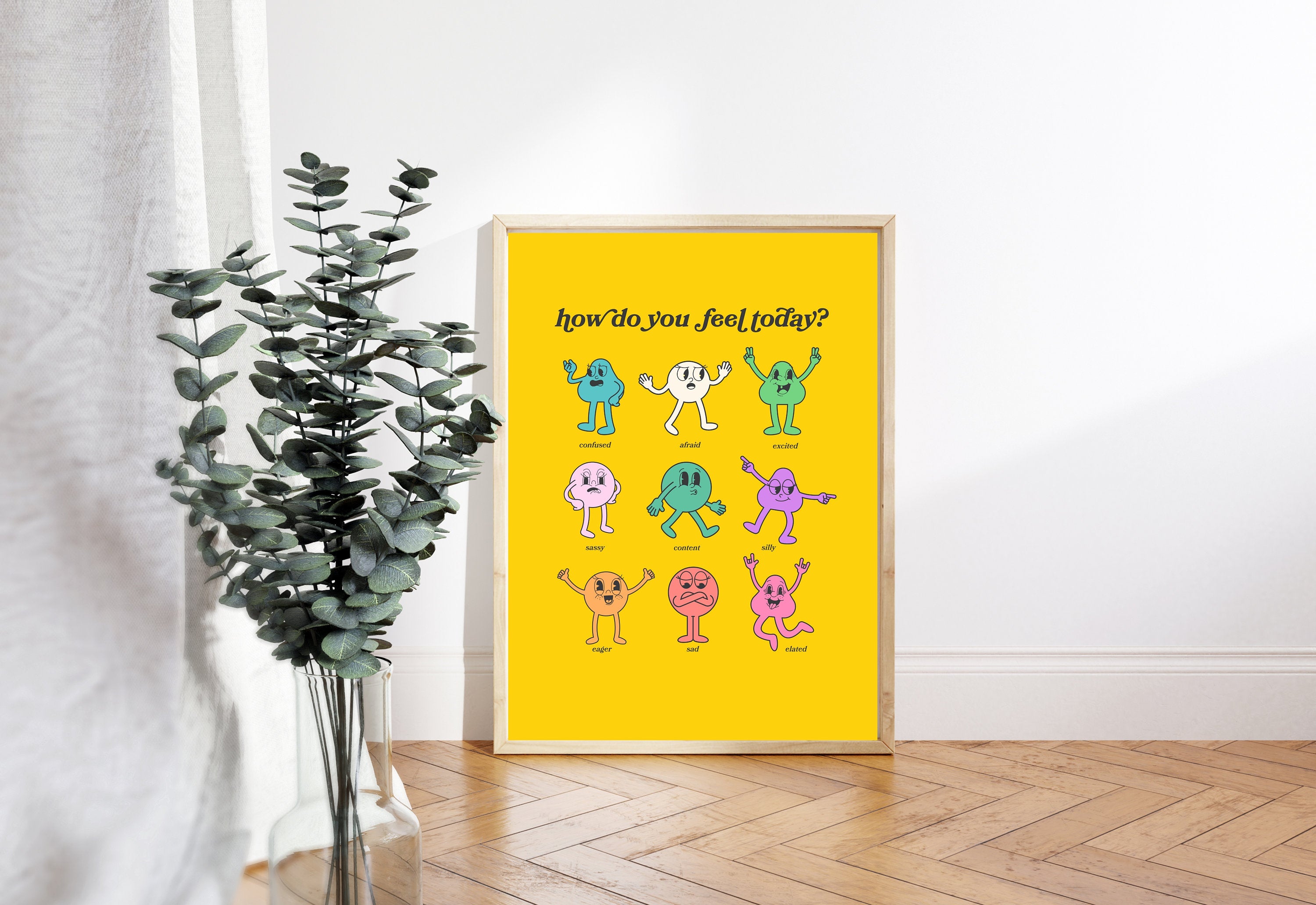 How Do You Feel Today? Retro Quote, Digital Prints Wall Art, Digital Prints, Emotions Art Prints, Mood and Feelings Poster, School Posters