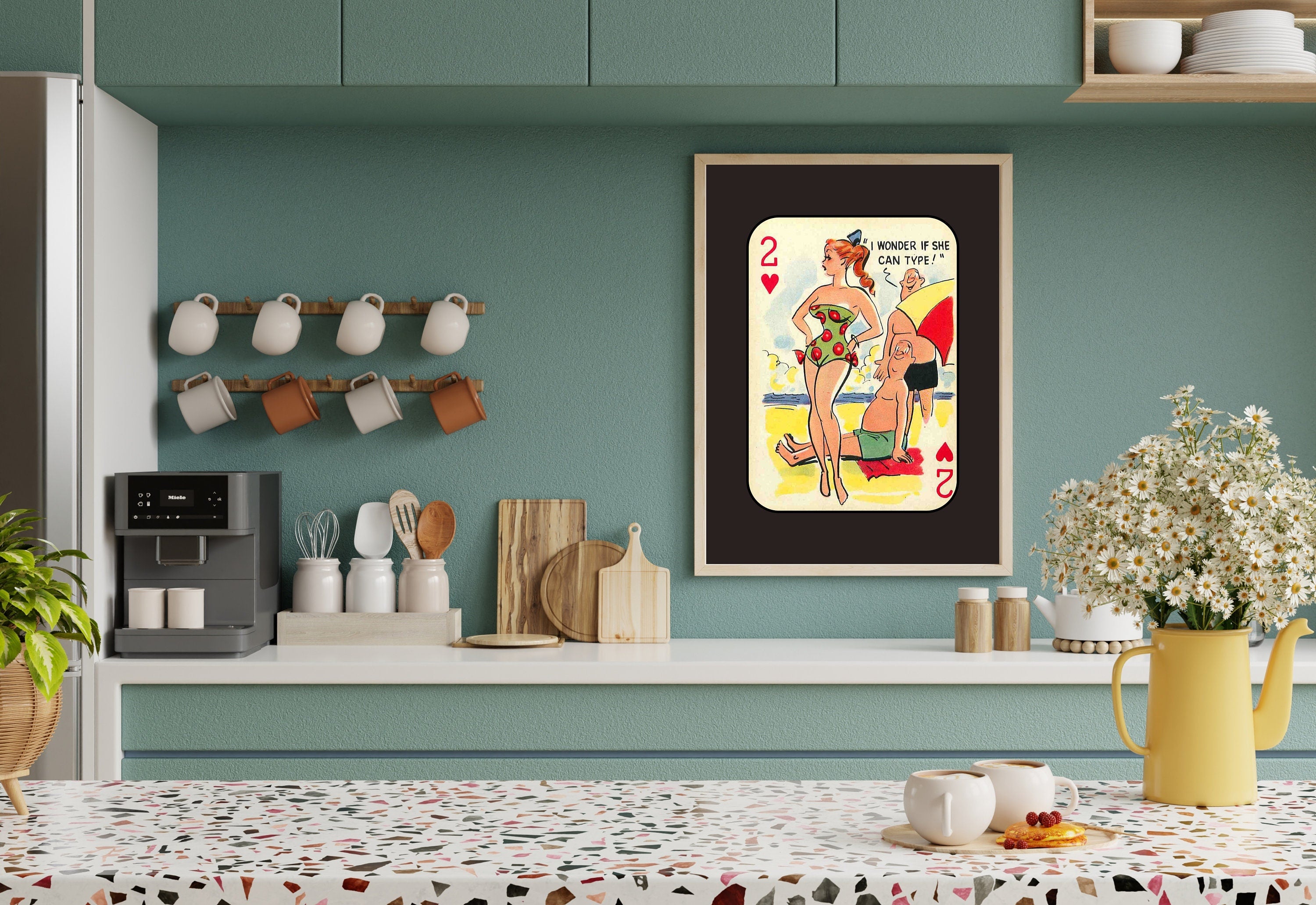 Comic Wall Art, Funny Wall Art, Playing Card Print, Feminist Art, Retro Art Print, Vintage Playing Card, Girly Cartoon Art, Apartment Art