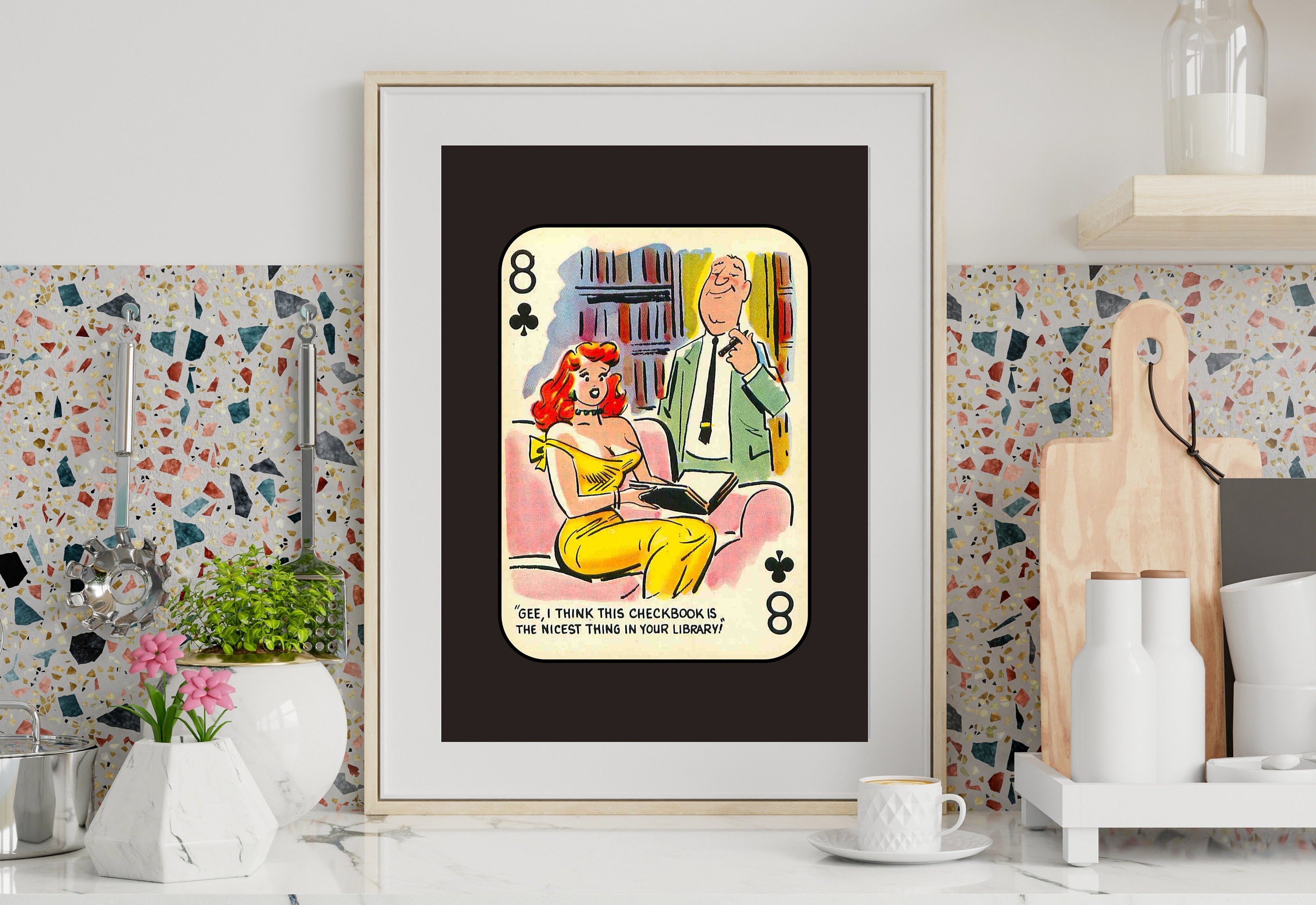 Comic Wall Art, Funny Wall Art, Playing Card Print, Feminist Art, Retro Art Print, Vintage Playing Card, Girly Cartoon Art, Apartment Art