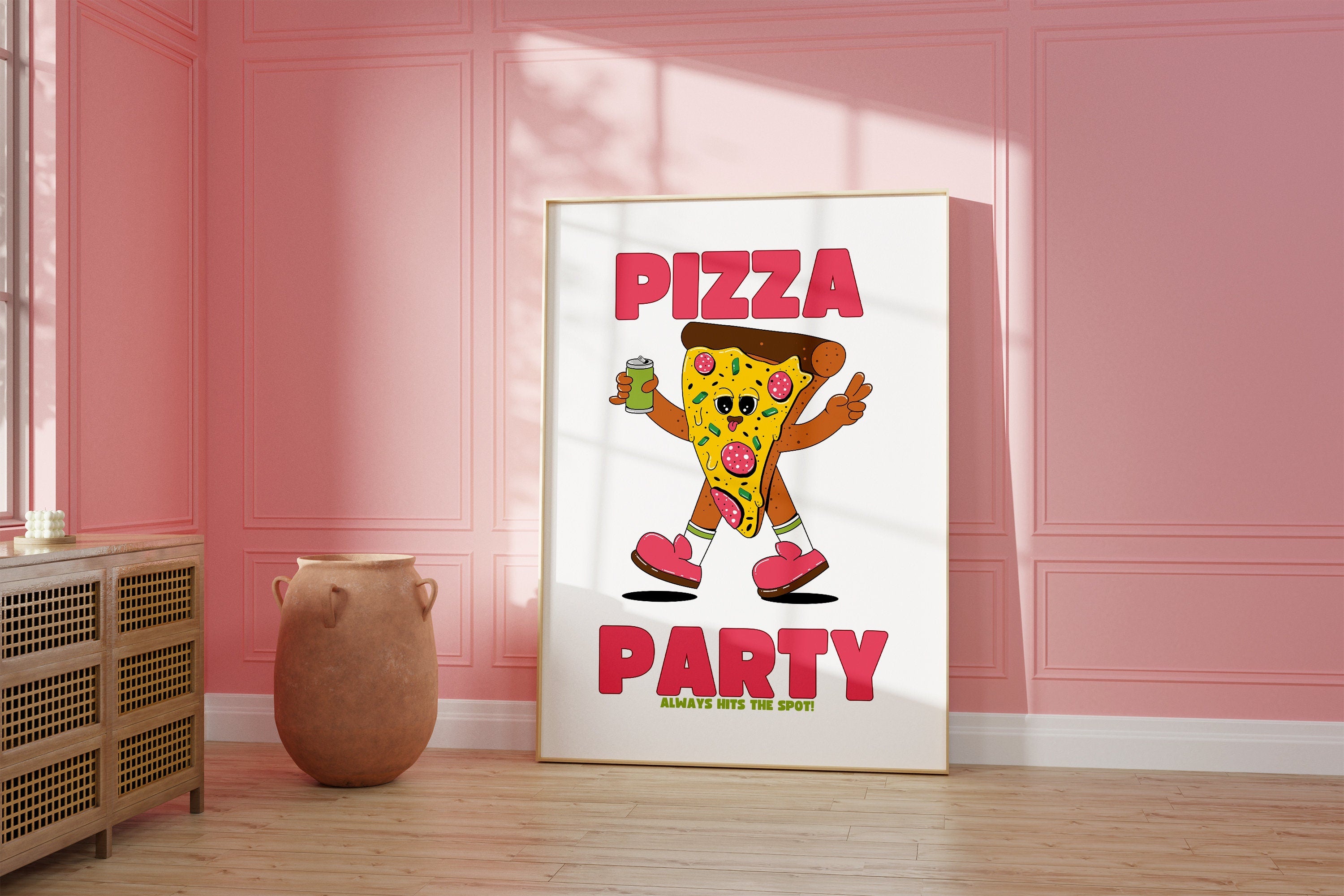 Downloadable Art, Digital Food Art, Pizza Character, Pizza Art Print, Girly Pizza Print, Kitchen Prints, Pizza Kitchen Poster, Pizza Poster
