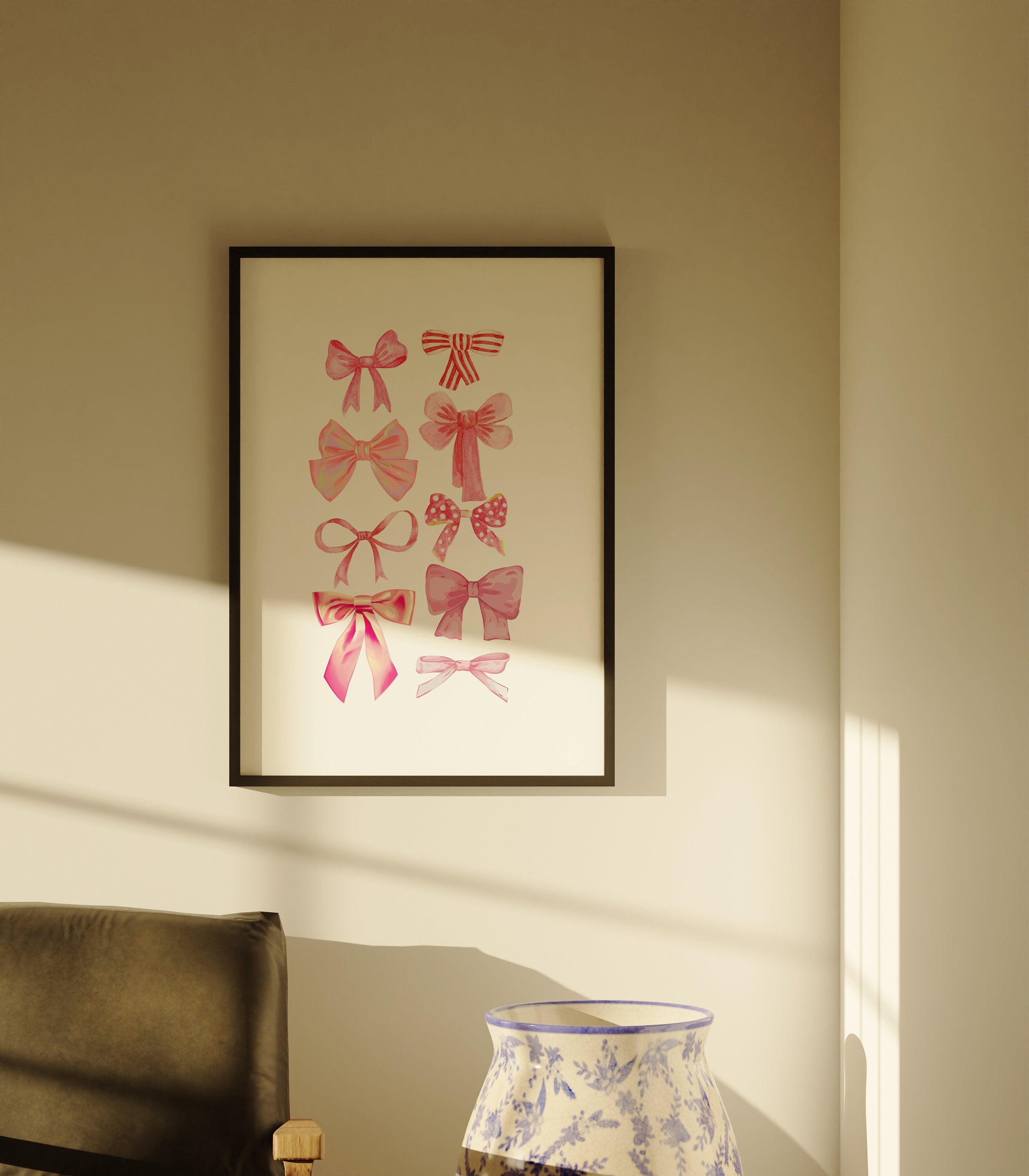 coquette print, grandmillenial art, preppy pink art, bow aesthetic print, blush pink art, nursery girly wall art, soft apartment wall decor