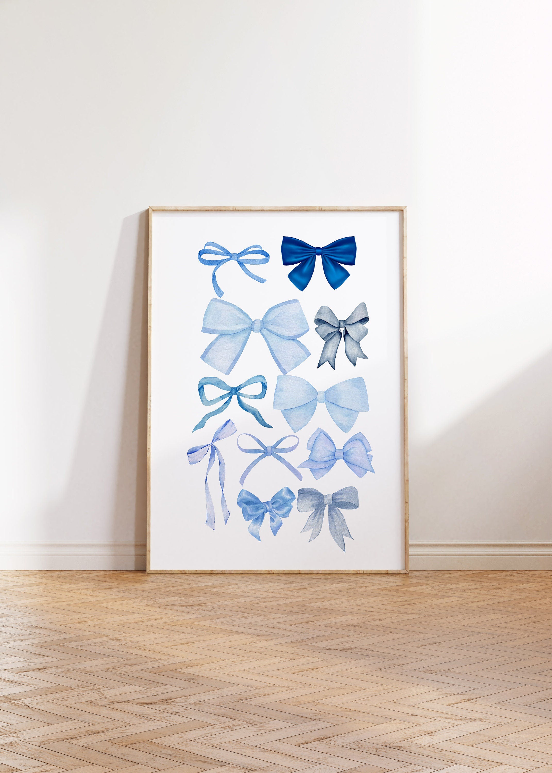 coquette print, grandmillenial art, preppy blue art, bow aesthetic print, cute blue art, nursery girly wall art, soft apartment wall decor