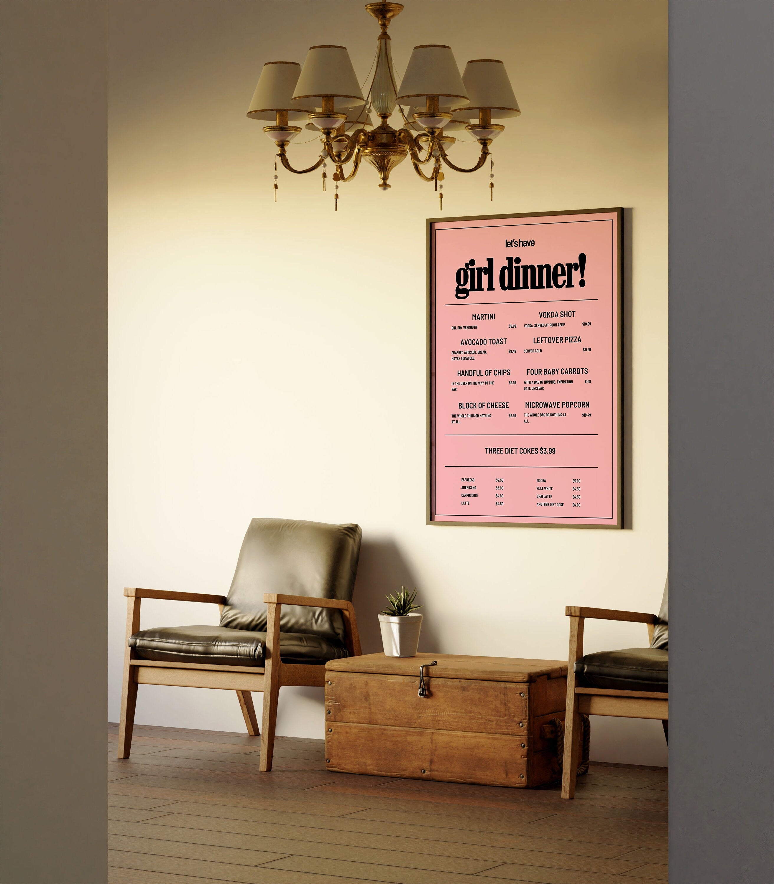 Girl Dinner Art, Pink Digital Art, Trendy Girl Art, Fun Pink Poster, Girly Art, Coquette Art, Cocktail Art, Bar Cart Art, Girl Apartment Art