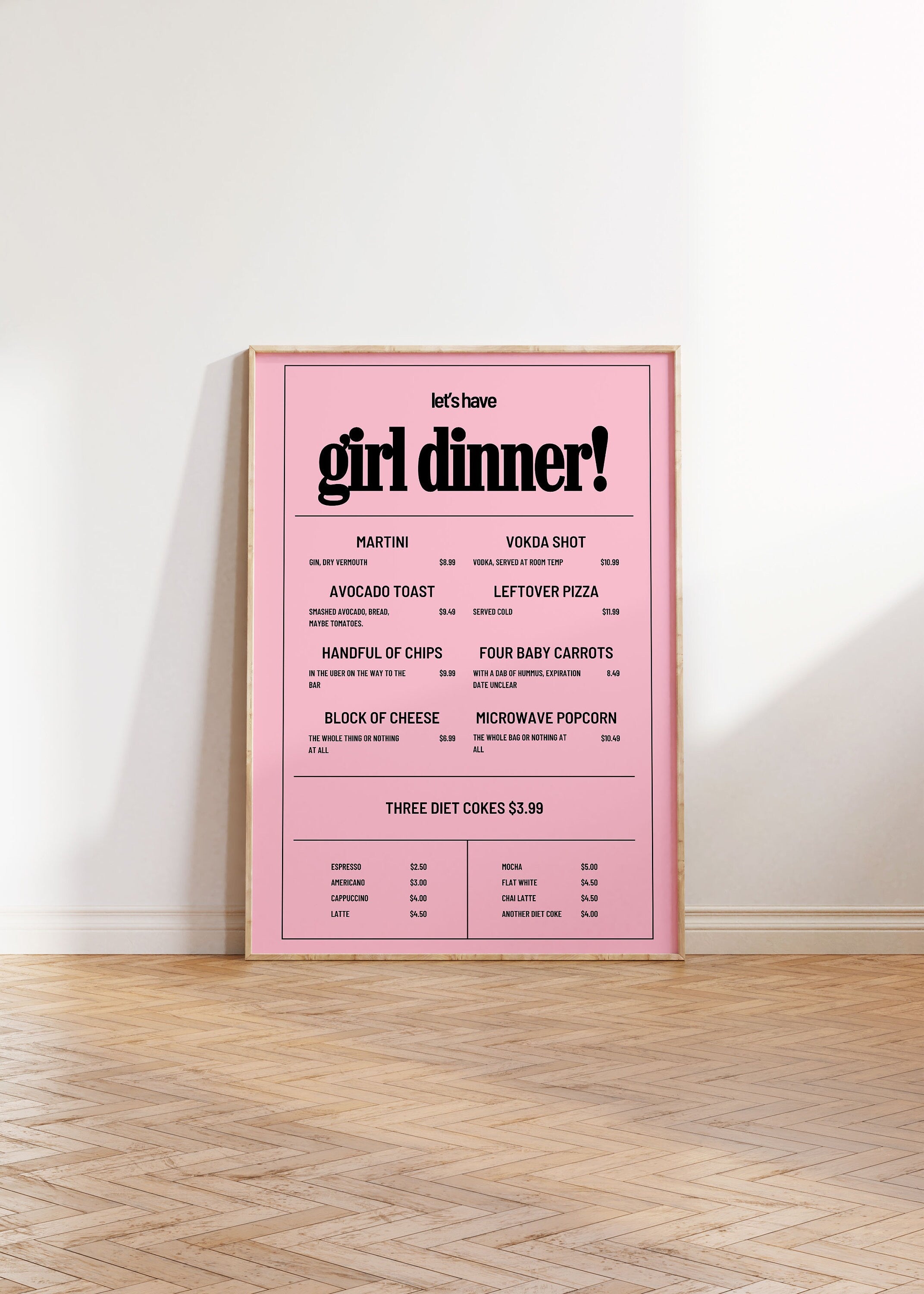 Girl Dinner Art, Pink Digital Art, Trendy Girl Art, Fun Pink Poster, Girly Art, Coquette Art, Cocktail Art, Bar Cart Art, Girl Apartment Art