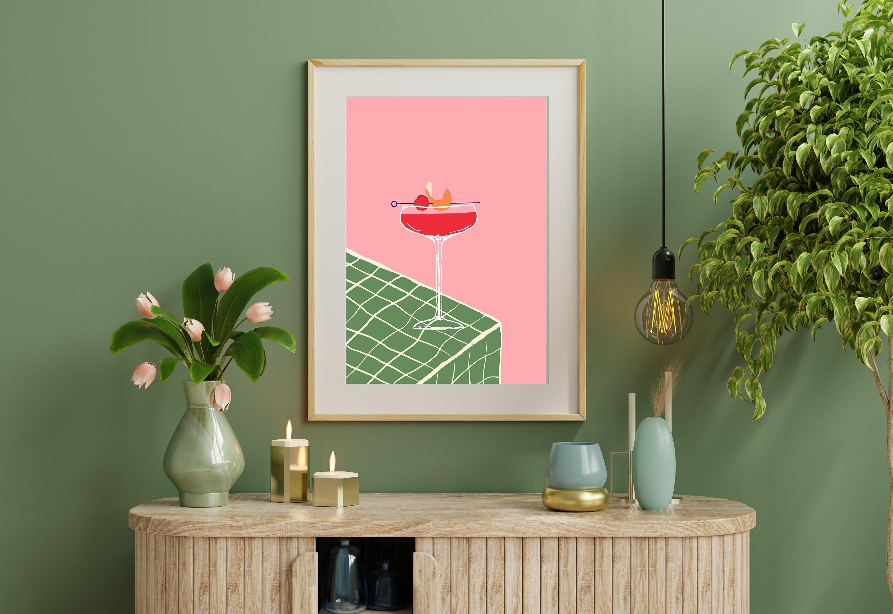 Martini Art, Cocktail Art, Cheers Art Print, Trendy Art, 70s Art Print, Girly Cocktail Art, Bar Cart Art, Pink Cocktail Art, Fun Drink Art