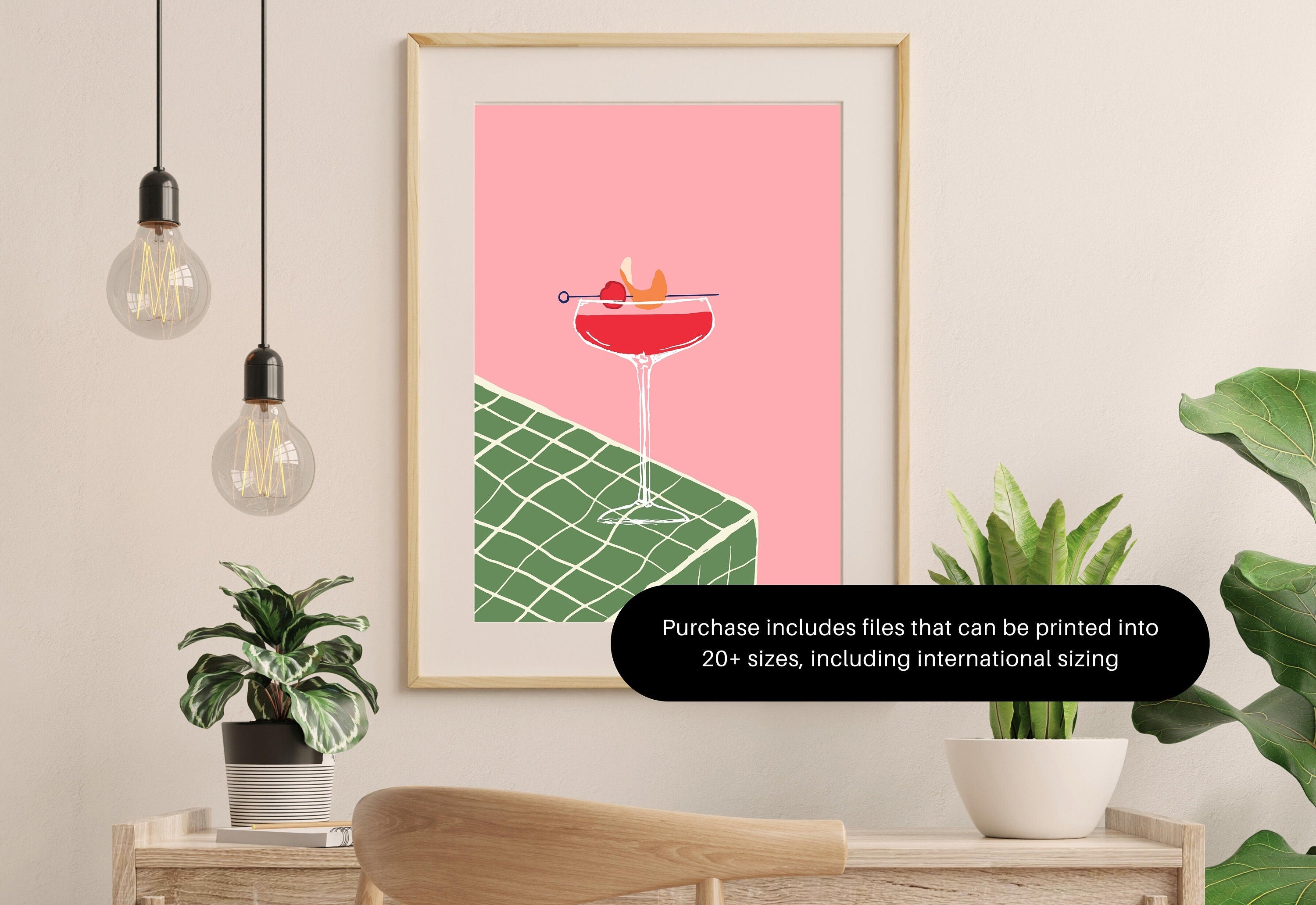 Martini Art, Cocktail Art, Cheers Art Print, Trendy Art, 70s Art Print, Girly Cocktail Art, Bar Cart Art, Pink Cocktail Art, Fun Drink Art