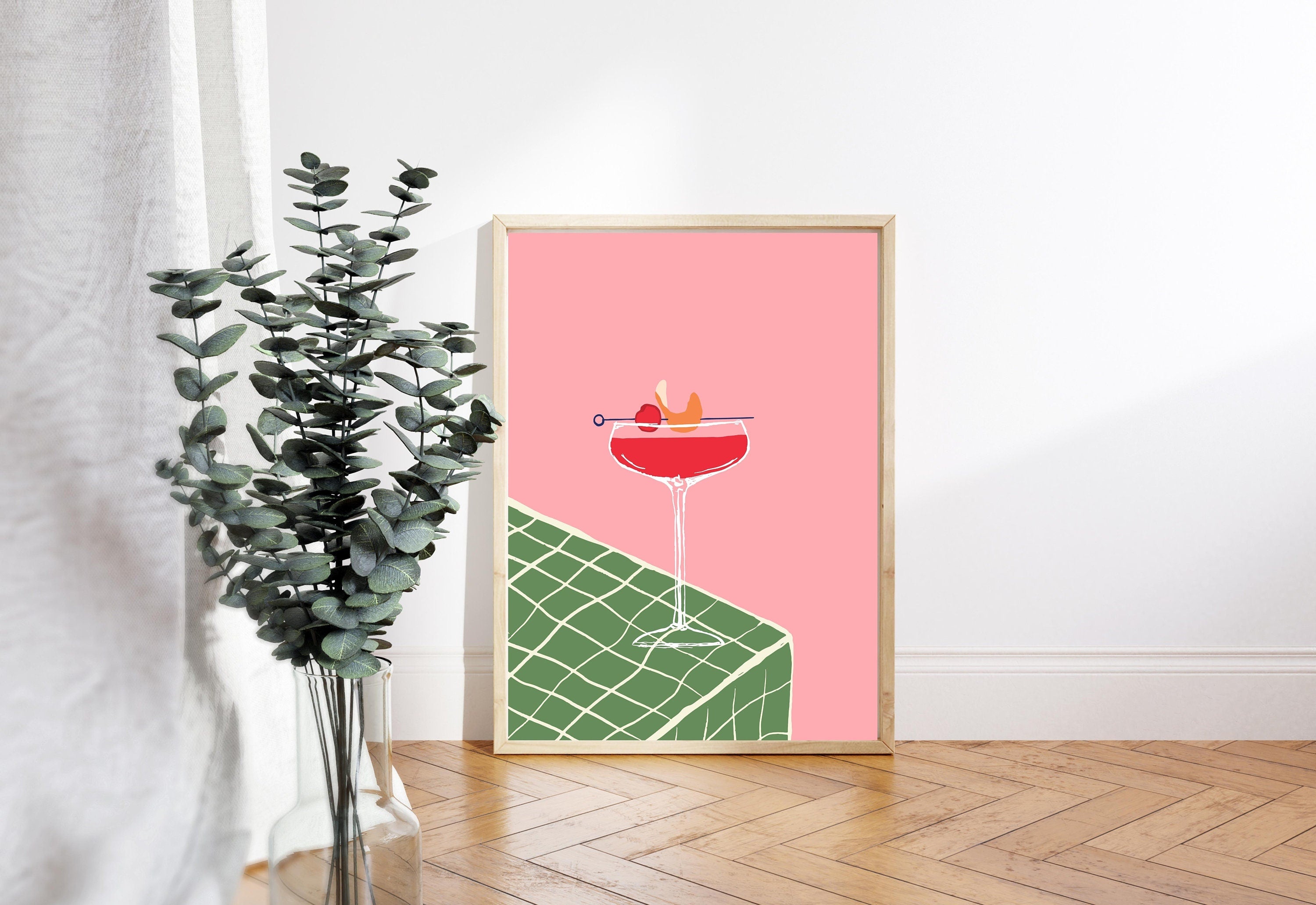 Martini Art, Cocktail Art, Cheers Art Print, Trendy Art, 70s Art Print, Girly Cocktail Art, Bar Cart Art, Pink Cocktail Art, Fun Drink Art