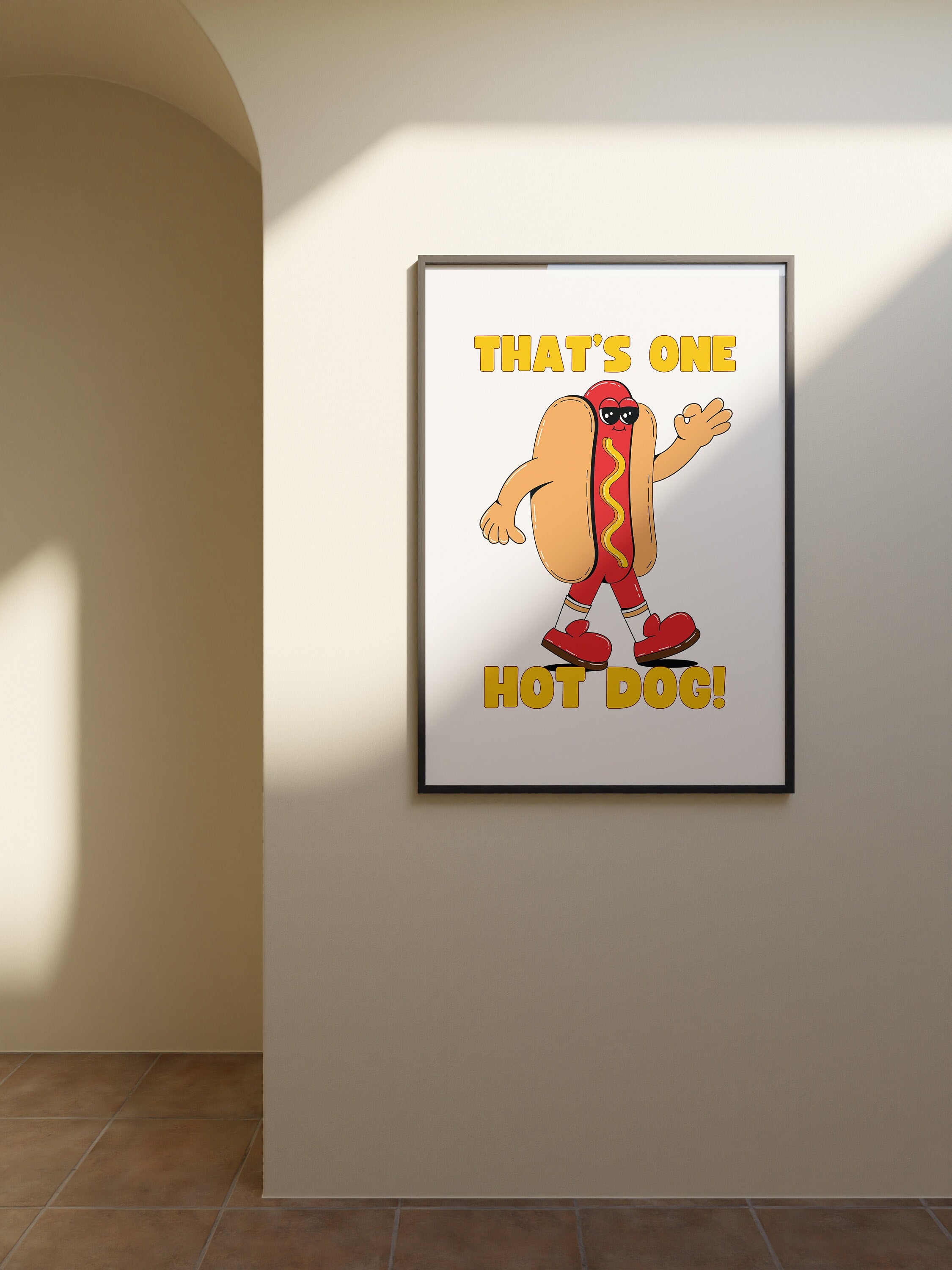 Downloadable Art, Digital Food Art, Hot Dog Character, Hot Dog Art Print, Kitchen Prints, Hot Dog Kitchen Poster, Hot Dog Poster