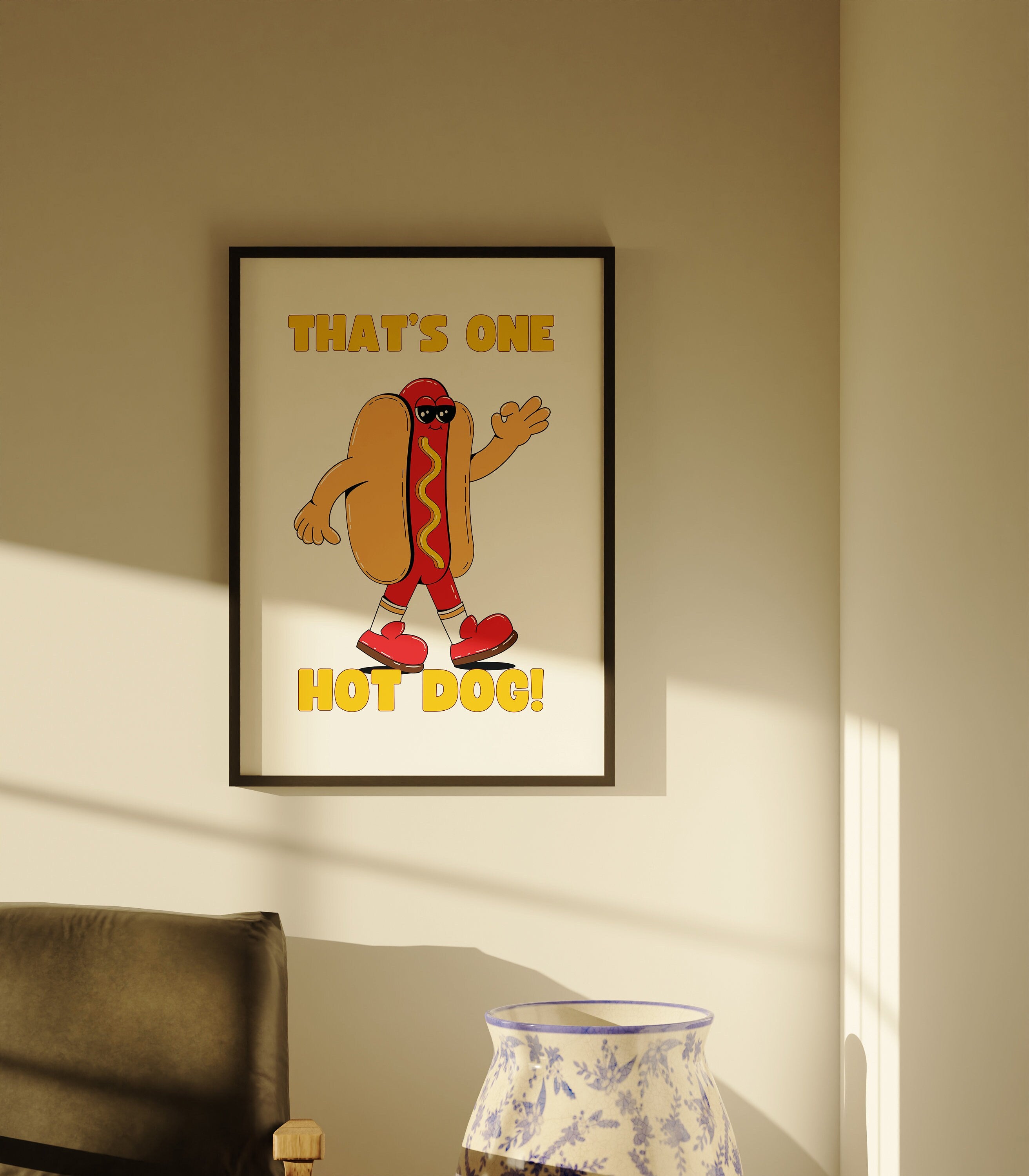 Downloadable Art, Digital Food Art, Hot Dog Character, Hot Dog Art Print, Kitchen Prints, Hot Dog Kitchen Poster, Hot Dog Poster