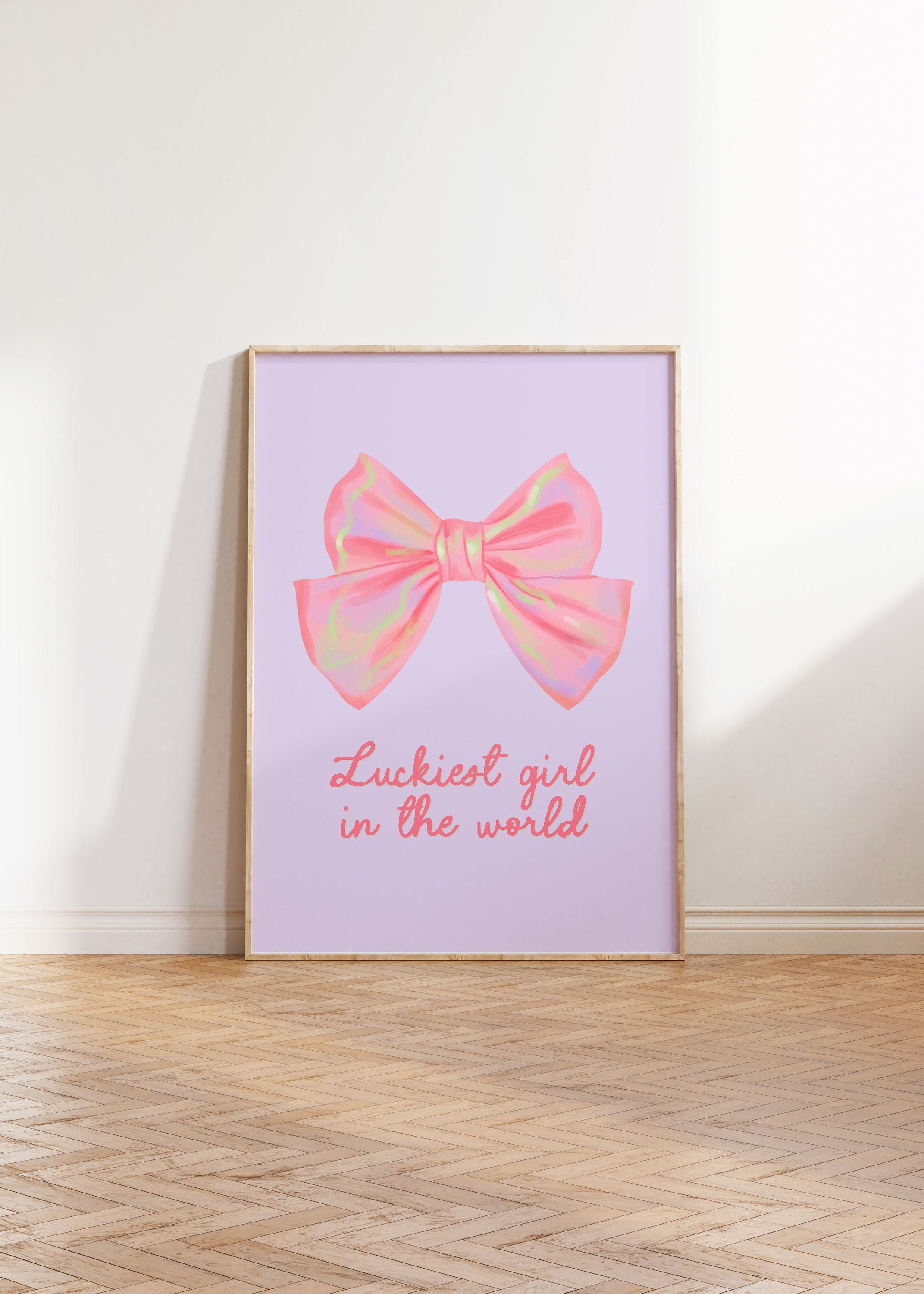 Lucky Girl Quote, Coquette Poster, Lucky Girl Syndrome Art, Coquette Aesthetic, Aesthetic Print, Dorm Art, Pink Bow Posters, Girly Posters